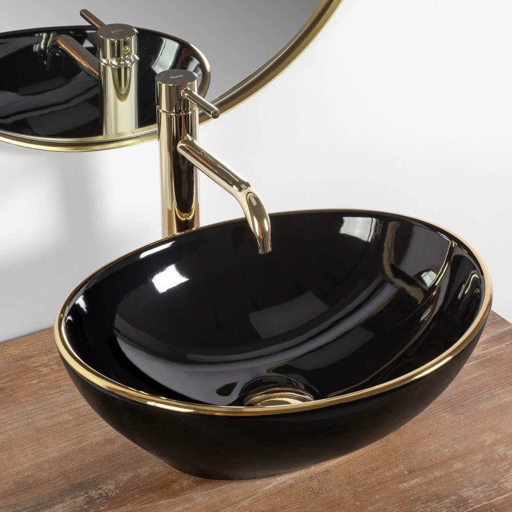wohnwerk.idee Aufsatzwaschbecken Waschbecken Schwarz Weiß Gold günstig online kaufen