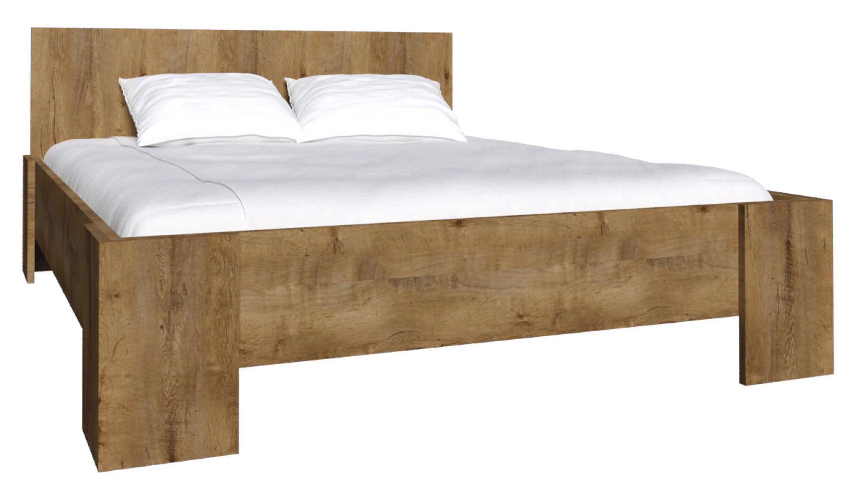 Feldmann-Wohnen Holzbett Montana (Doppelbett, 3-tlg., moderne Holzoptik, inklusive 2 Lattenrollroste), Eiche Lefkas - Liegefläche 160x200cm
