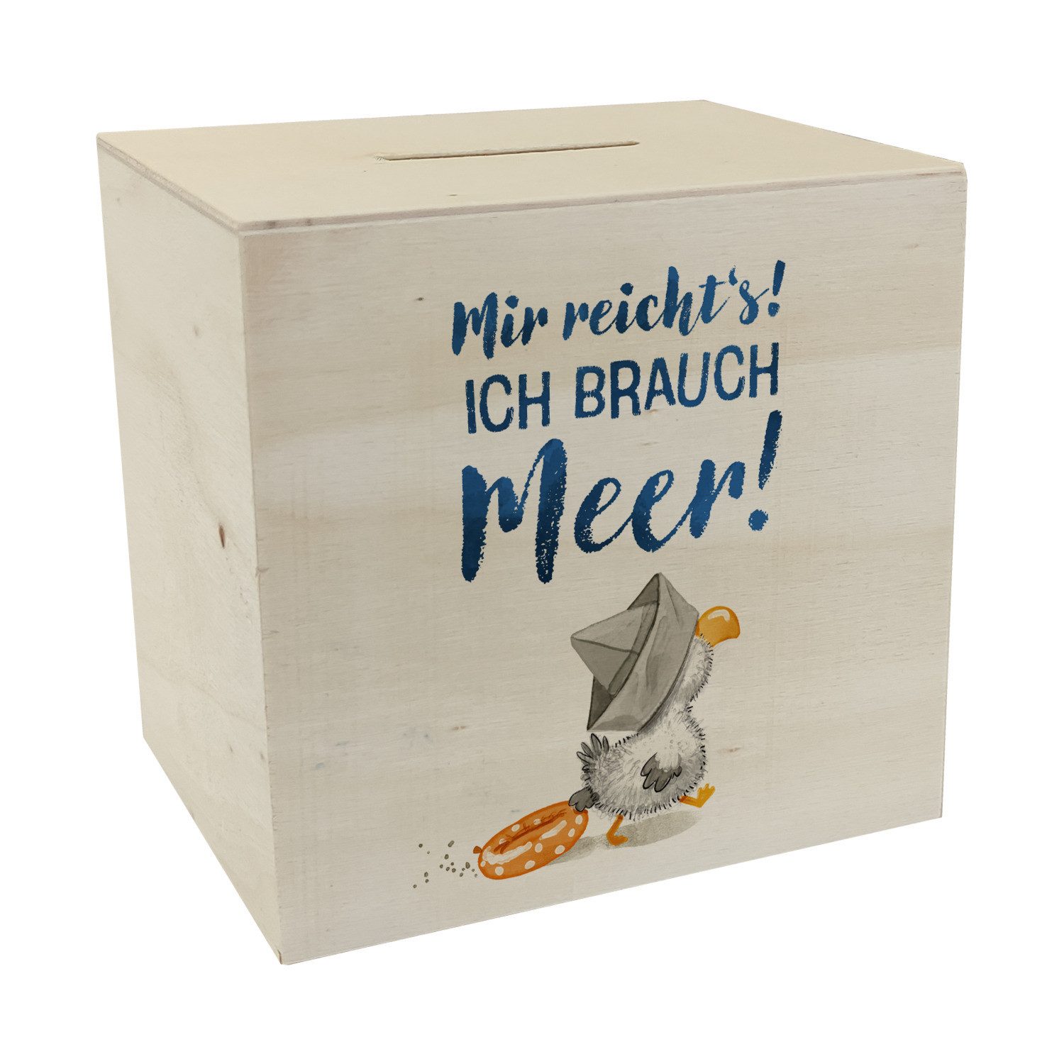 Spardose Möwe mit Schwimmreifen Spardose aus Holz Spruch Mir reicht‘s ich Meer