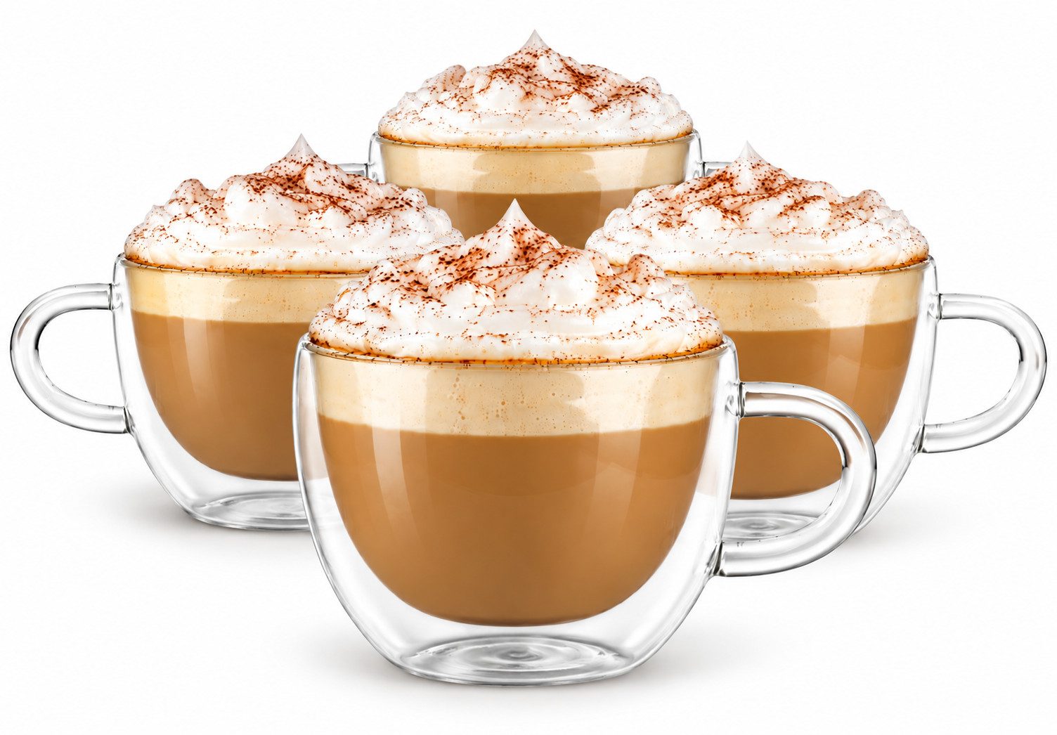 Sendez Thermoglas 4 Doppelwandige Cappuccino Tassen mit Henkel 300ml Thermogläser, 6-tlg., Glas