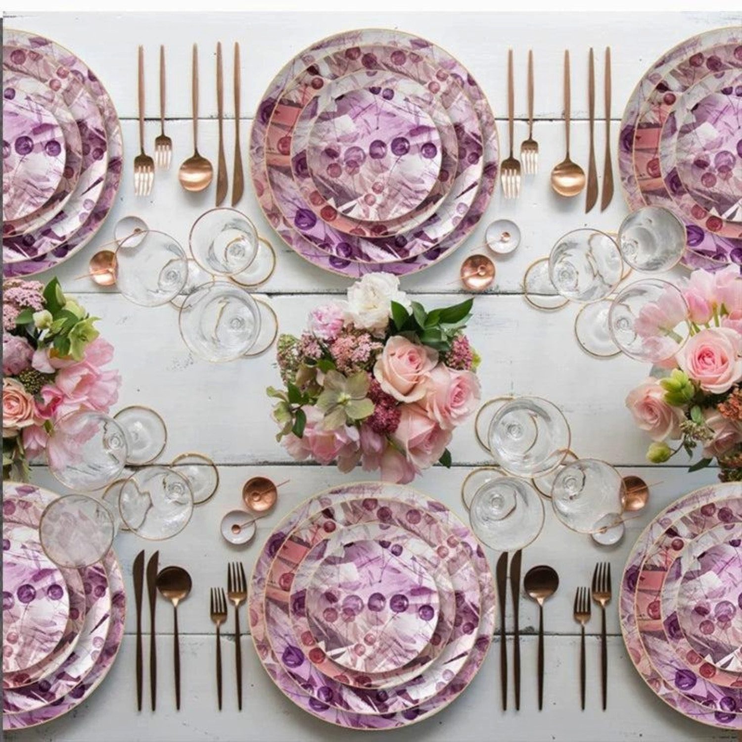 Quality Elegance Teller-Set Lila Kirsche Luxus Bone China Geschirrset (4-tlg)