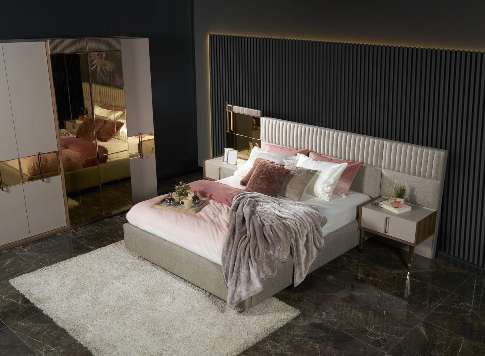 Nachttisch Schlafzimmer-Set Set / Nachttische Europe 2x / Kleiderschrank), Made Modern + (Bett Bett In JVmoebel Kleiderschrank, Luxus Schlafzimmer