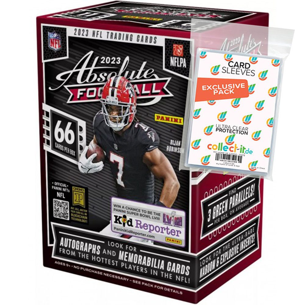 Panini Sammelkarte 2023 NFL Absolute 1x Blaster Box +40 exklusive collect-it Hüllen