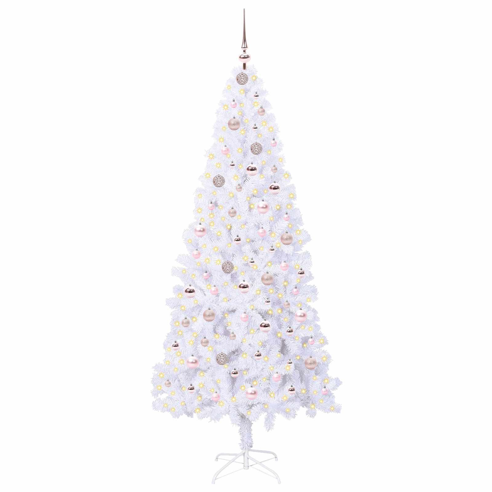 furnicato Künstlicher Weihnachtsbaum 210 cm Weiß mit LED-Lichterkette, Tannenbaum mit 8 Blinkmodi, USB-Stromversorgung und stabilem Ständer