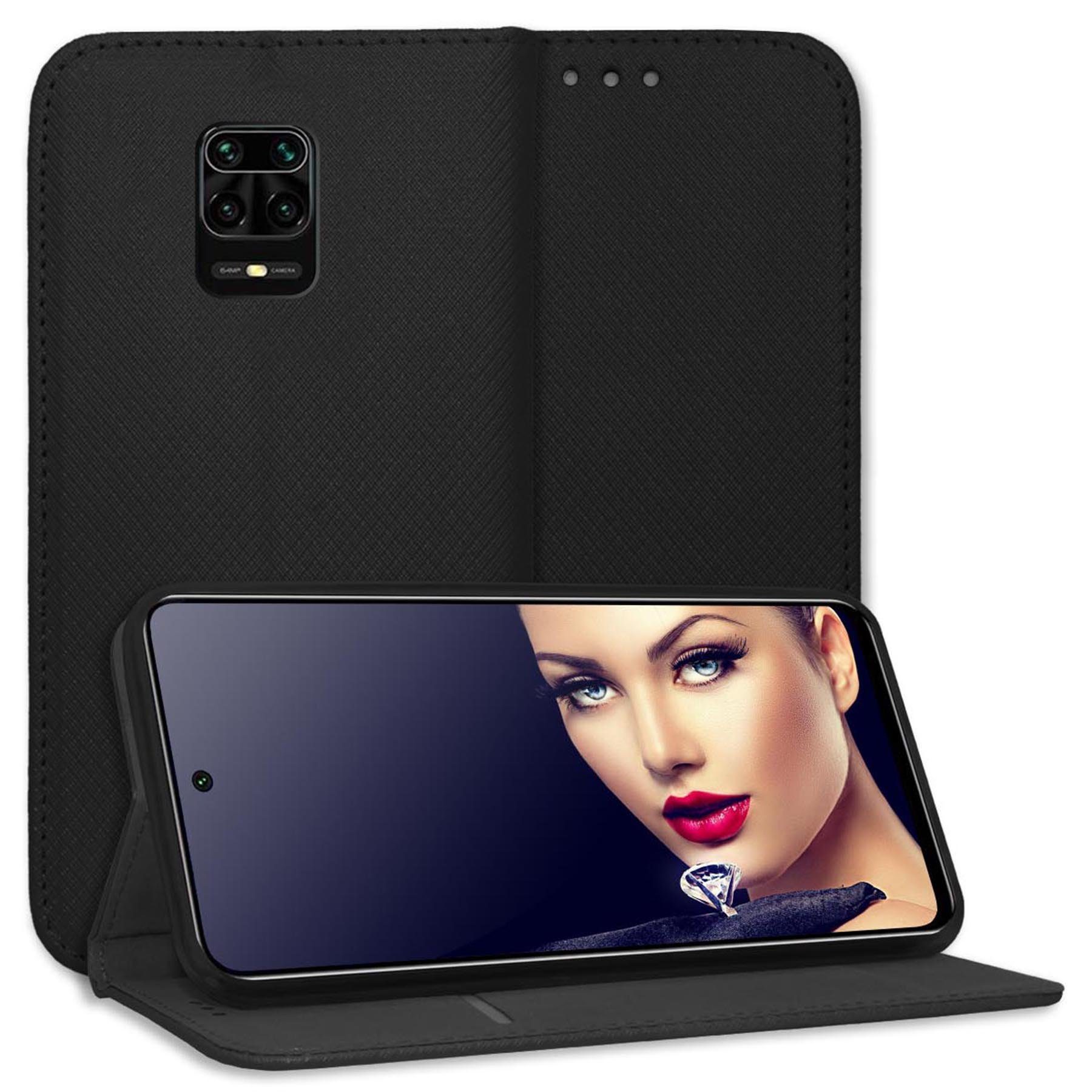 mtb more energy Smartphone-Hülle Smart Magnet für Xiaomi Redmi Note 9 Pro, 9 Pro Max, 9S, Schwarz, Bookstyle Klapphülle Cover Wallet Case aus Kunstleder