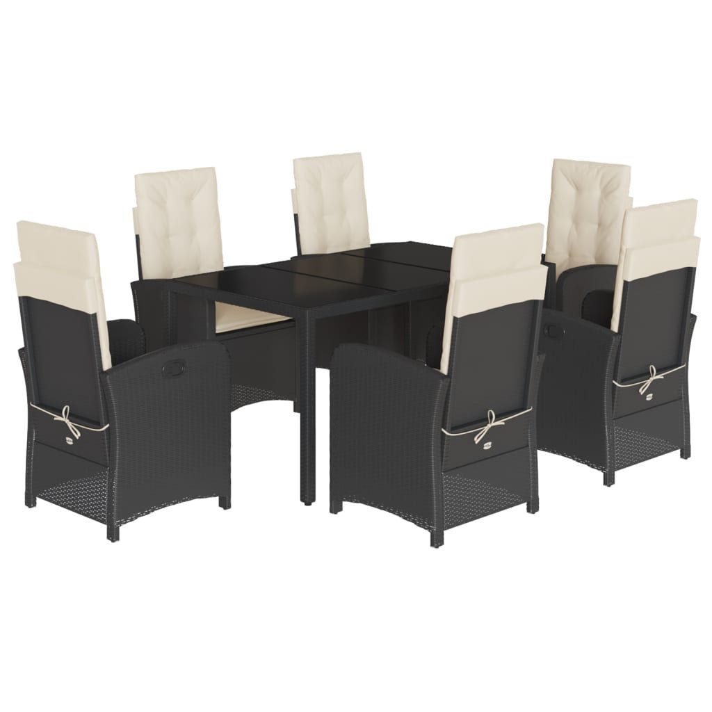 Garten-Essgruppe 7-tlg. Garten-Essgruppe mit Kissen Schwarz Poly Rattan