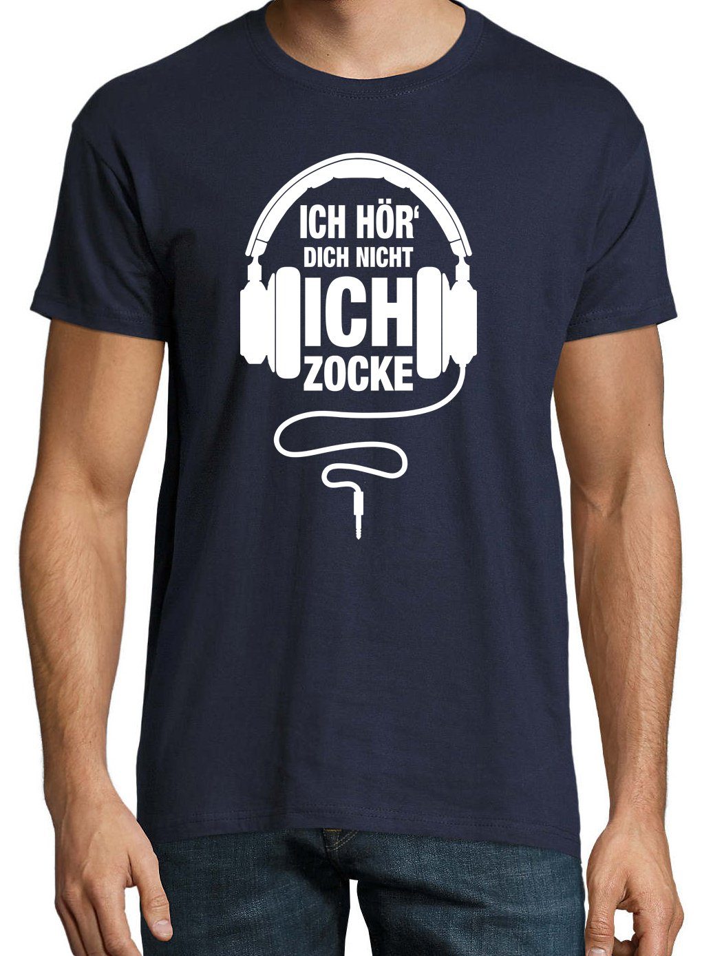 Youth Designz T-Shirt Herren Shirt Zocker Navyblau Frontprint Zocke lustigem mit Ich