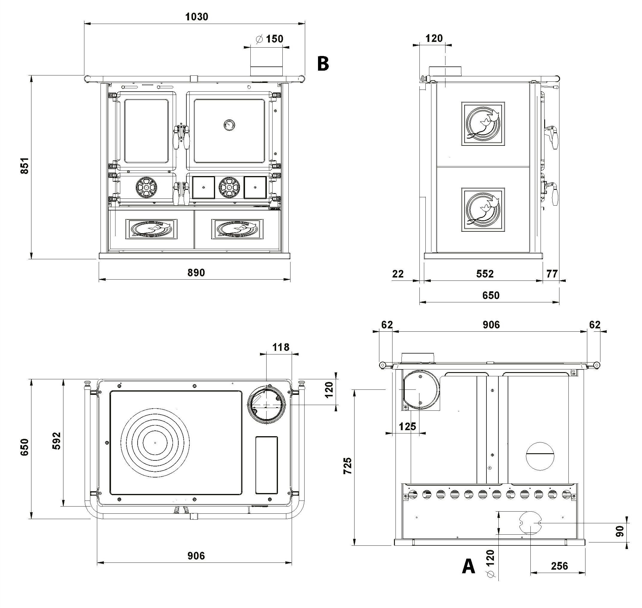 La Nordica Festbrennstoffherd »ROSA« Heizen, Kochen & Backen, Scheibenspülung, Türen, 6,5 kW, Zeitbrand, und Brennraum aus Gusseisen, Festbrennstoffherd, Holzhe – Bild 4 von 4