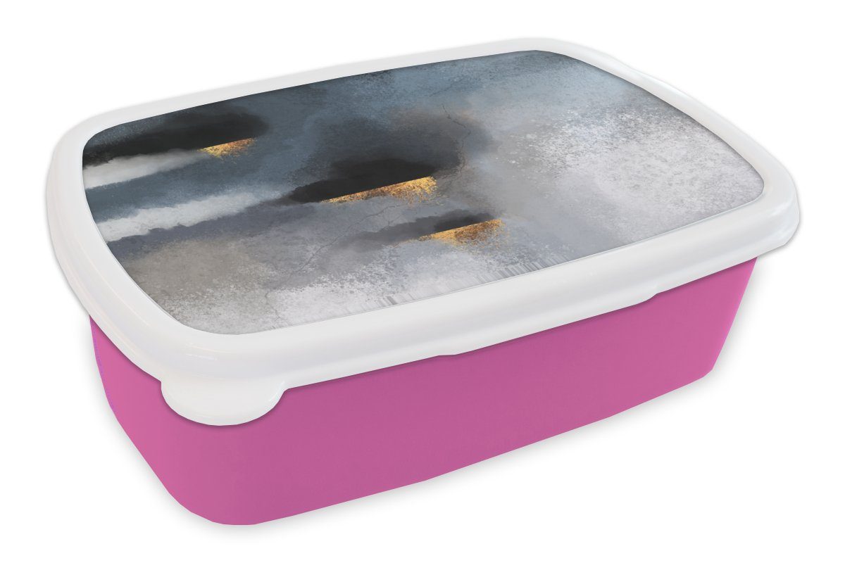 MuchoWow Lunchbox Wolken - Gold - Abstrakt, Kunststoff, (2-tlg), Brotbox für Erwachsene, Brotdose Kinder, Snackbox, Mädchen, Kunststoff rosa