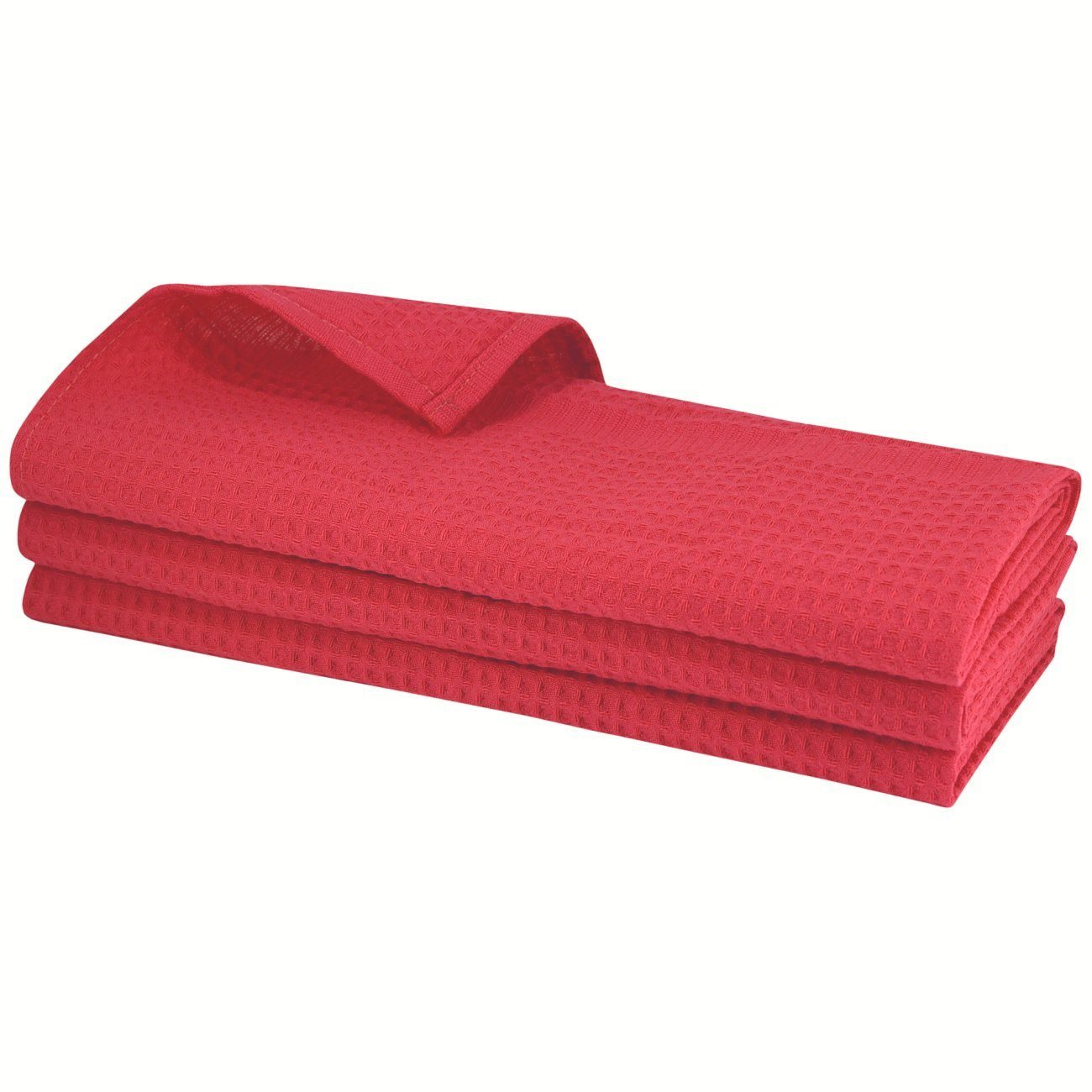 Engelland Geschirrtuch Poliertuch, (Vorteils-Set, 3-tlg., Waffel-Pique), 100 % Baumwolle, integrierte Aufhängeschlaufe, 70 x 50 cm Rot