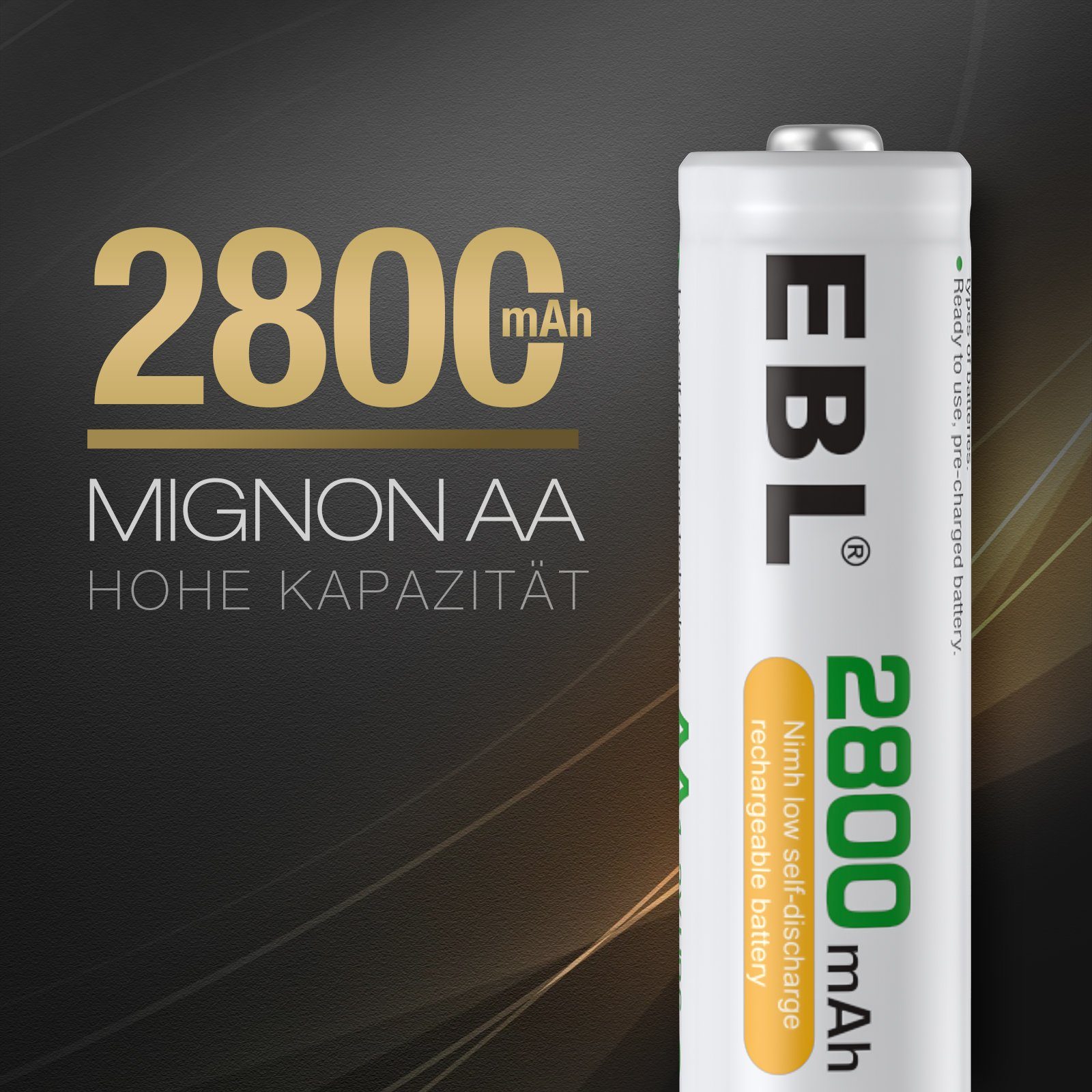 EBL Vorgeladener Mignon Akku AAA wiederaufladbar AA AA2800mAh 1100mAh (1,2 NiMH V) Batterie, 2800mAh