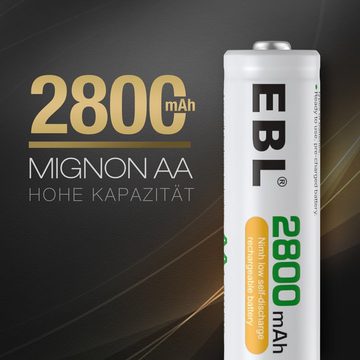 EBL Akku AA Mignon 2800mAh 16 Stück - Wiederaufladbare Batterien AA Akku (1,2 V)