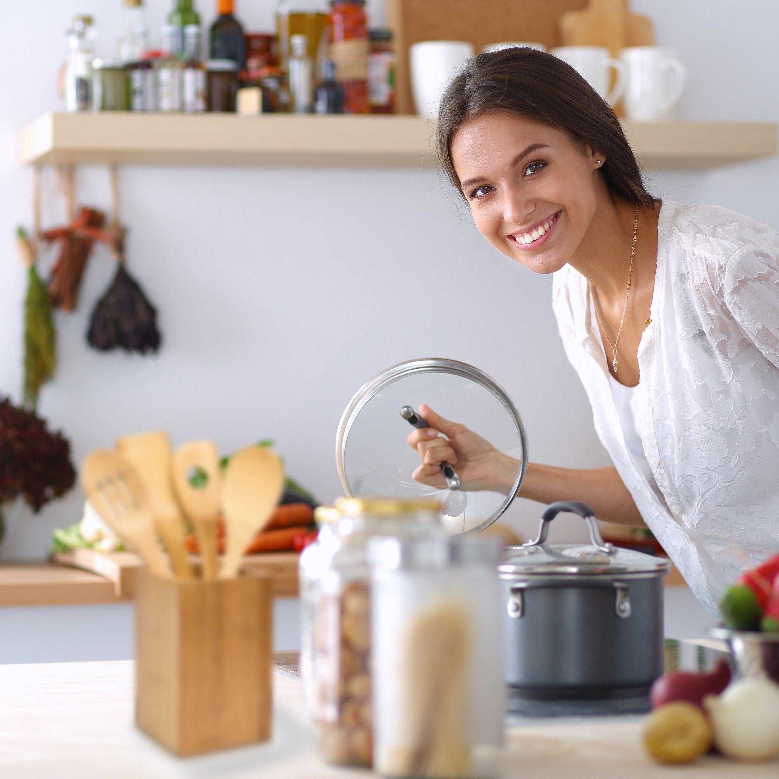 relaxdays Kochbesteck-Set Kochlöffelset Bambus im Halter 5-tlg.