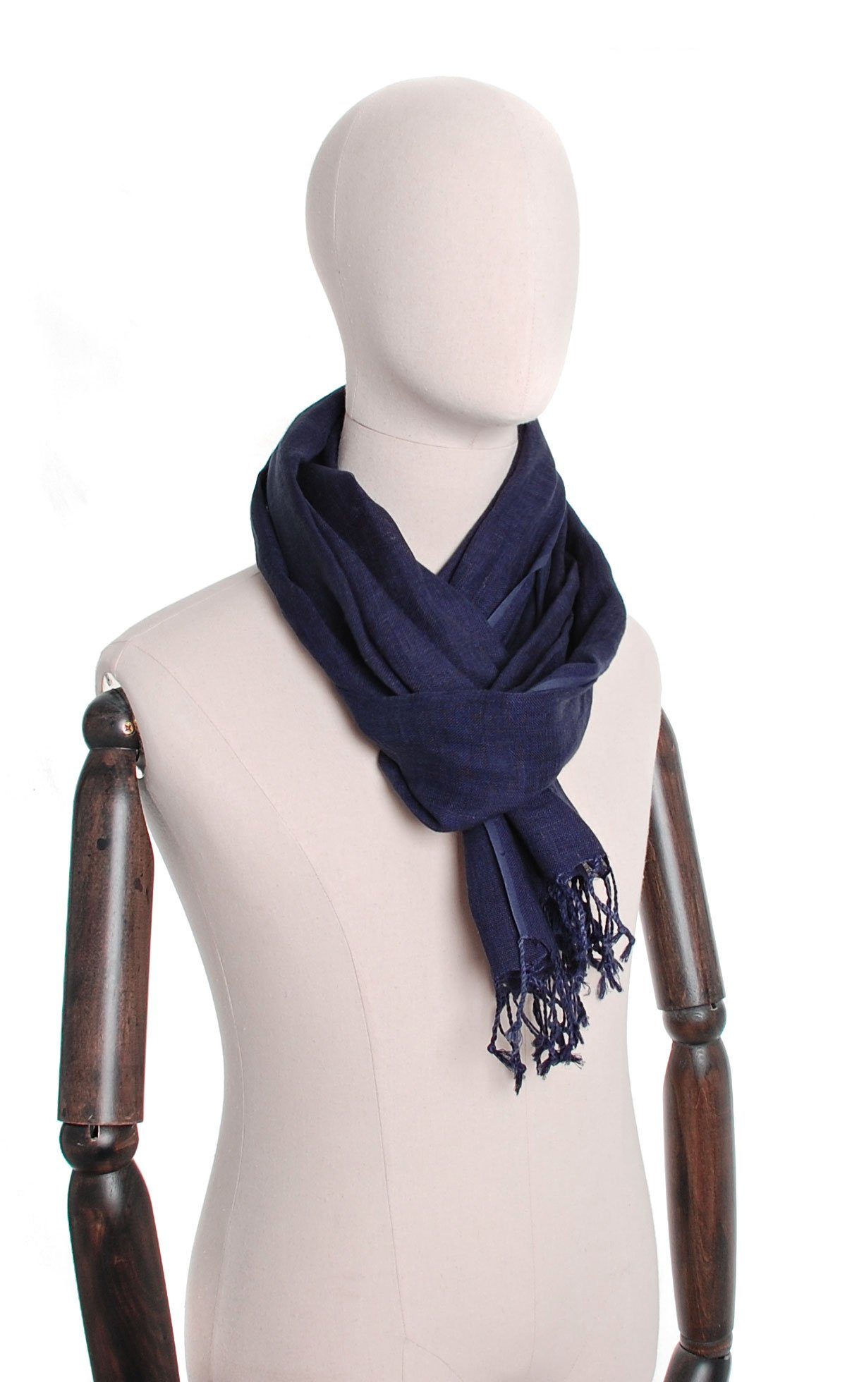 aus leicht und Fransen-Schal atmungsaktiv Ganzjahres-Schal Leinen, Schal Herren - für Bovari Leinen Schal 100% Damen – und dunkel-blau –
