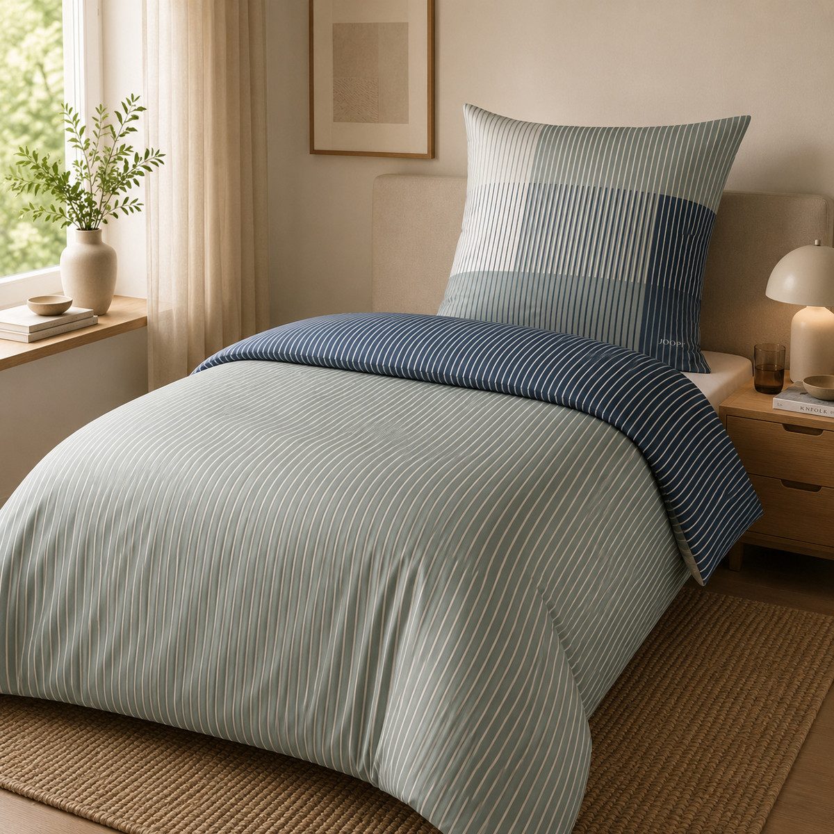 JOOP! Bettwäsche JOOP! Comfort Satin Bettwäsche Divided 4113-4 salbei Streifen 135x200, Comfort Satin, 2 teilig, Mit Reißverschluss