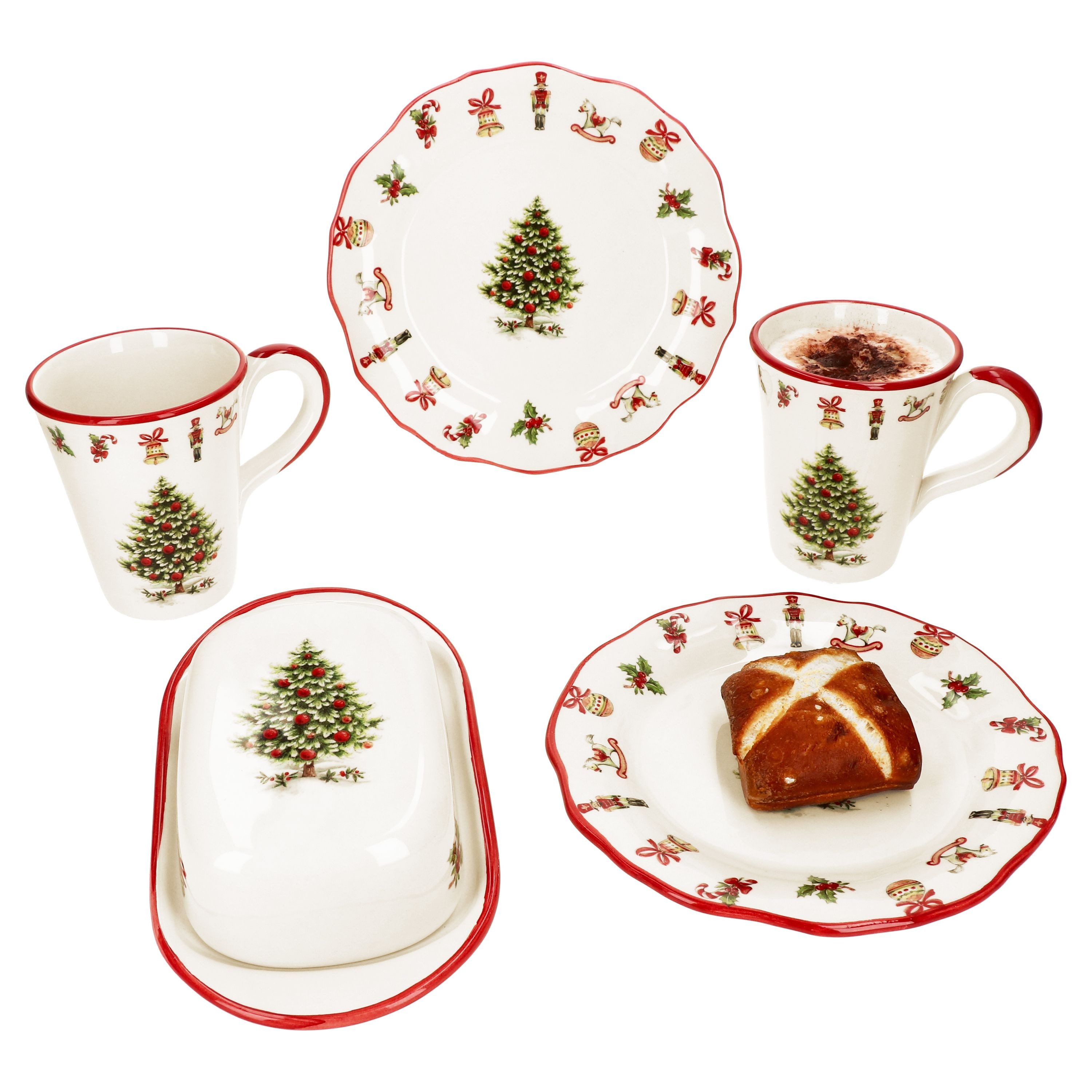 Frühstücks-Geschirrset Maestro Natale 5tlg Frühstücksset 2 Pers Butterdose Teller Becher