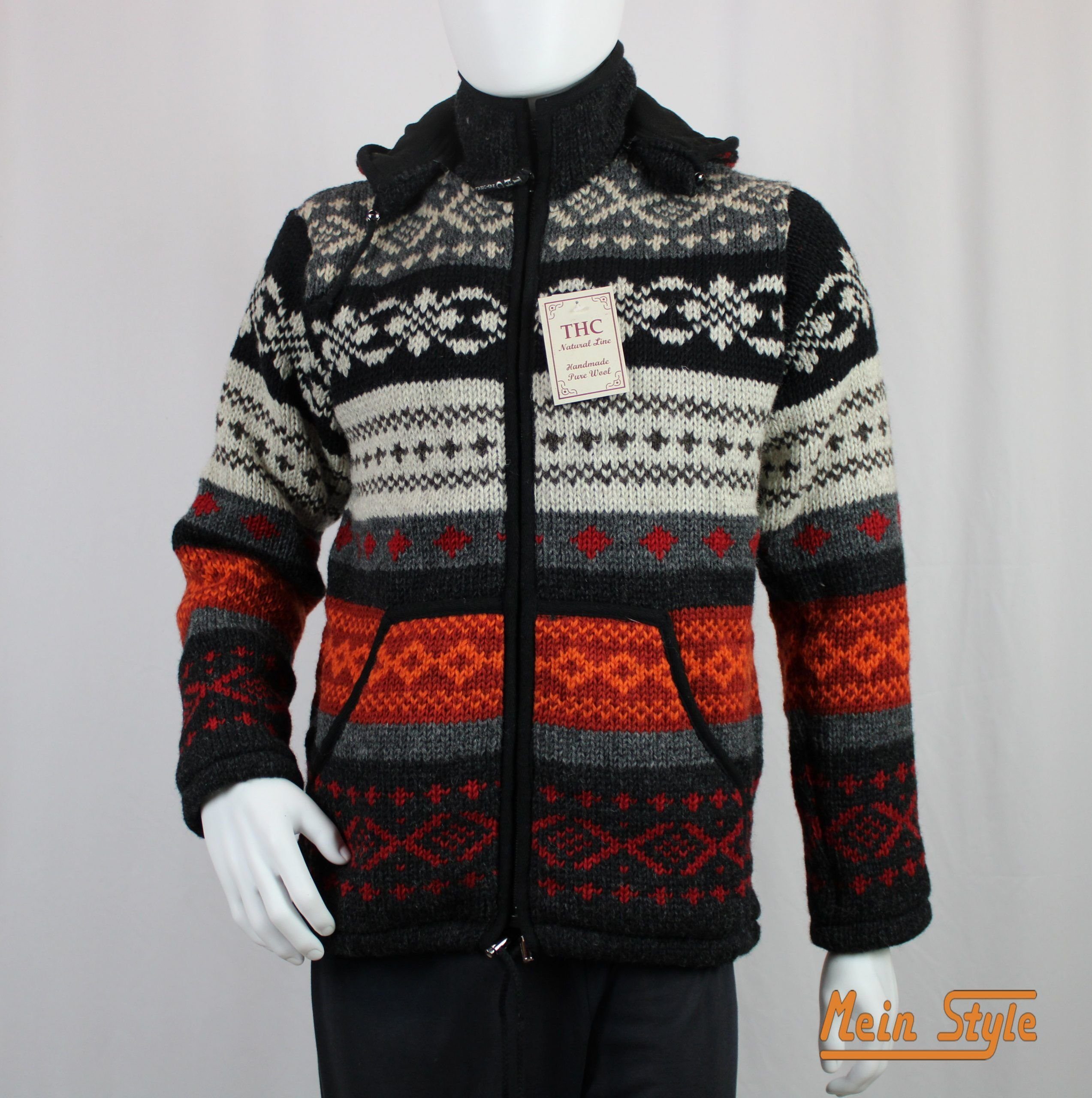 Mein Style Strickjacke Schafwollstrickjacke bunt gemustert 825 (1-tlg)