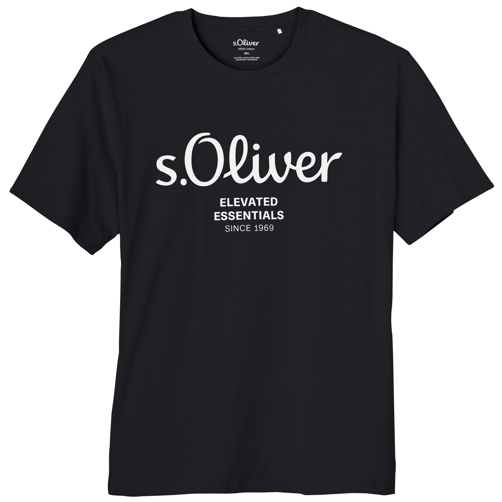 s.Oliver Rundhalsshirt s.Oliver Übergrößen T-Shirt schwarz Logo-Frontprint