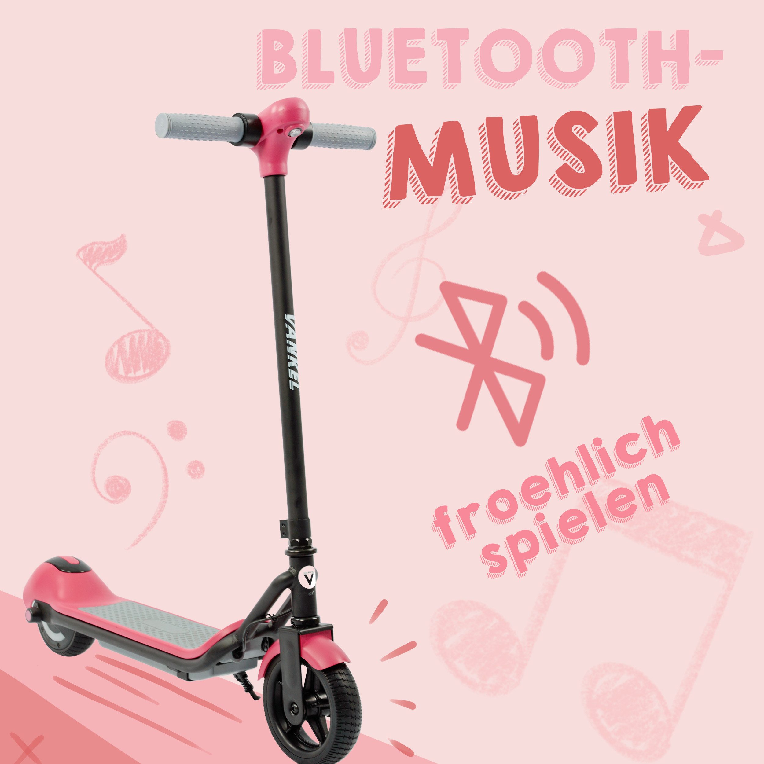 Vankel E-Scooter E-Scooter Kinder, ab 6 Jahren, Elektro Kinderroller, Bunte Leuchten, 14 km/h, (LED-Display, Frontlicht, rutschfeste Trittfläche), 6,5 Zoll E-roller, Cityroller, mit Bluetooth-Lautsprecher, E-Bremse