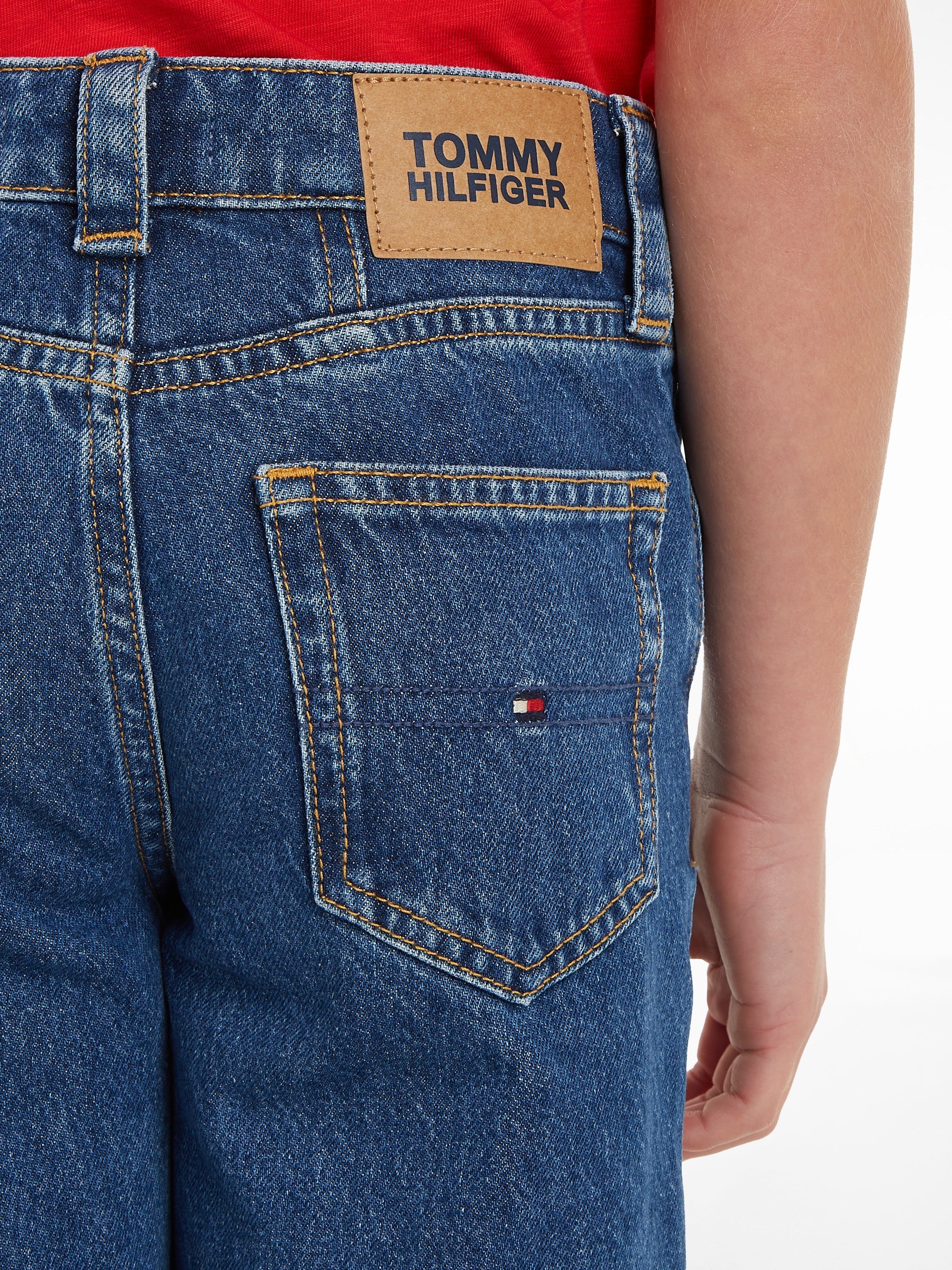 am Kinder Kids Junior BLUE Hilfiger GIRLFRIEND Tommy 5-Pocket-Jeans MiniMe,mit Bund Leder-Brandlabel hinteren MID