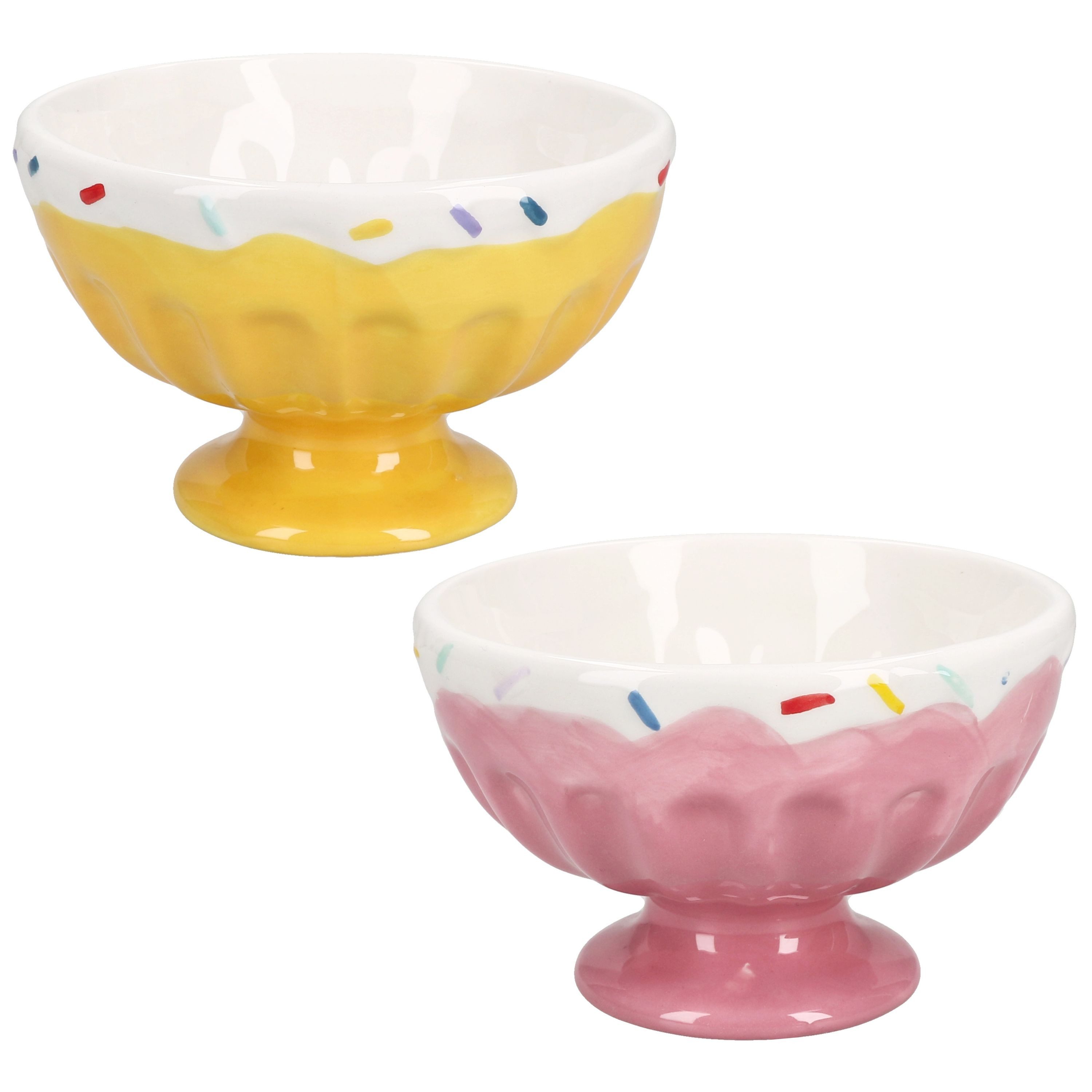 MamboCat Eisschale MamboCat 2er Set Eisbecher Sunny auf Fuß Rosa Gelb Ø12,5cm Obstschale, Steingut