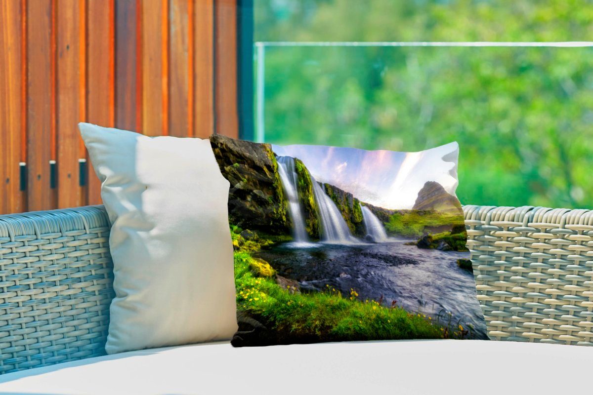 Kissenhülle Dekokissen Wasserfall Dekokissenbezug, MuchoWow in Polyester, Outdoor-Dekorationskissen, Island,