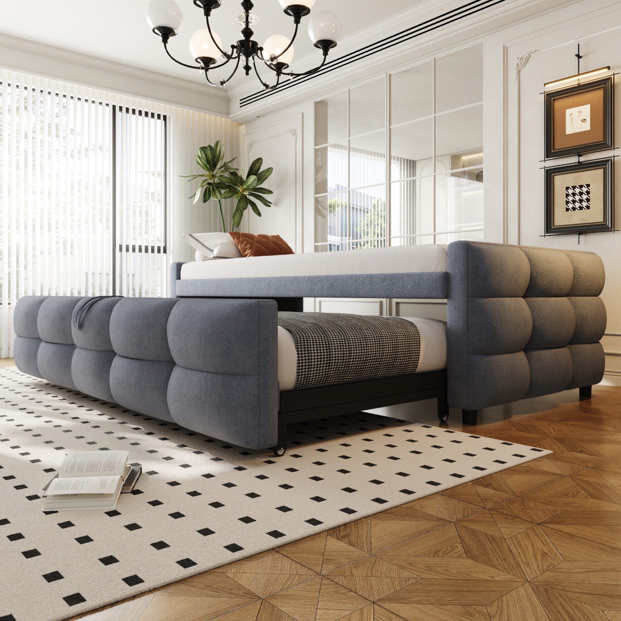 Odikalo Polsterbett Doppelbett Schlafsofa Schlafcouch 90/180×190 mit ausziehbaresbett (Ausziehbares Schlafsofa Puffbett Teddy Samt Stoff …