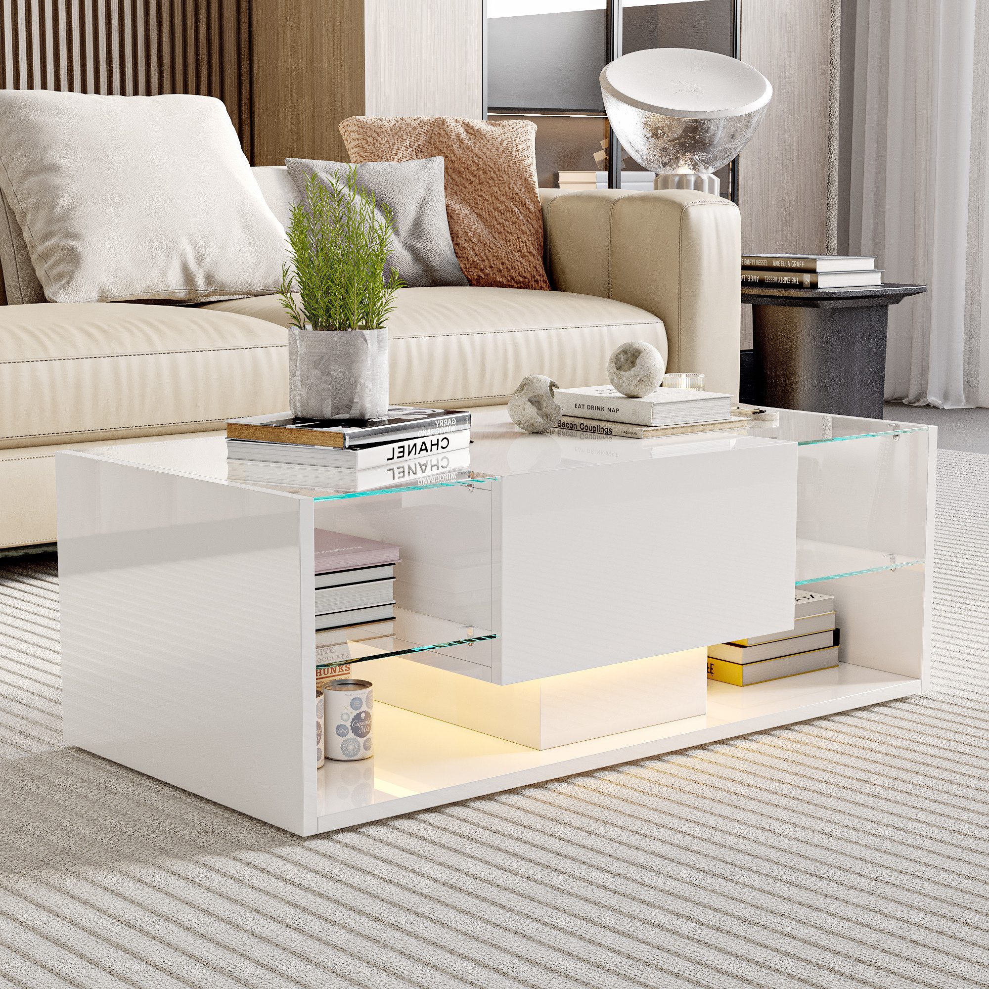 FUROKOY Couchtisch Modern Wohnzimmertisch Hochglanz mit günstig online kaufen
