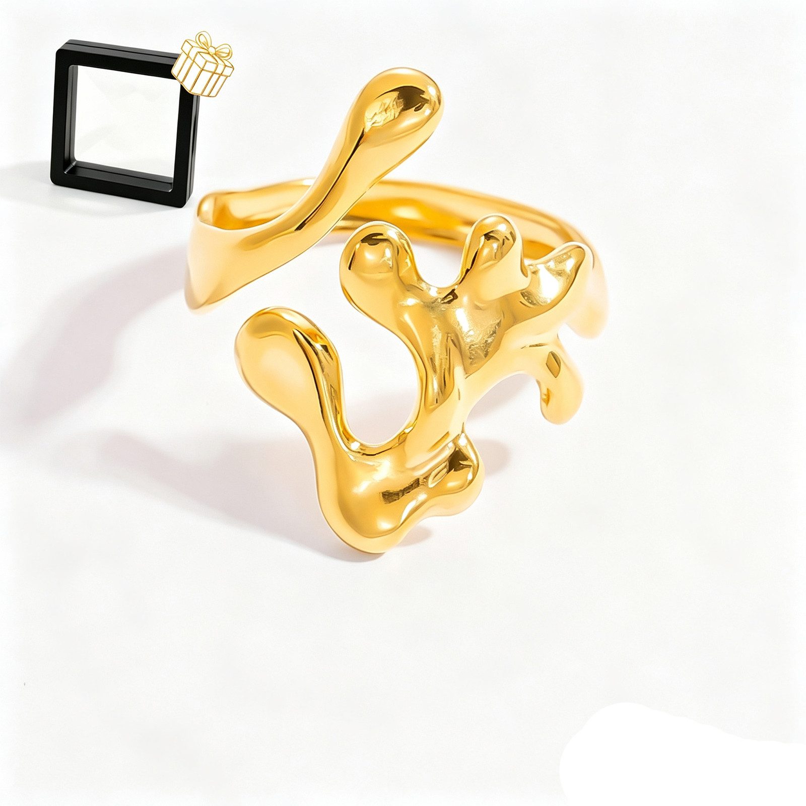 MOPUEA Fingerring Fingerring Verstellbarer Ring Minimalistischer Skulptur-Ring aus Gold (Offener Damenring aus Edelstahl verstellbar für Alltag und Anlässe pur, Offener Edelstahlring, poliert, hautfreundlich flexibel anpassbar pur), Verstellbar hypoallergen hautfreundlich poliert und angenehm zu tragen