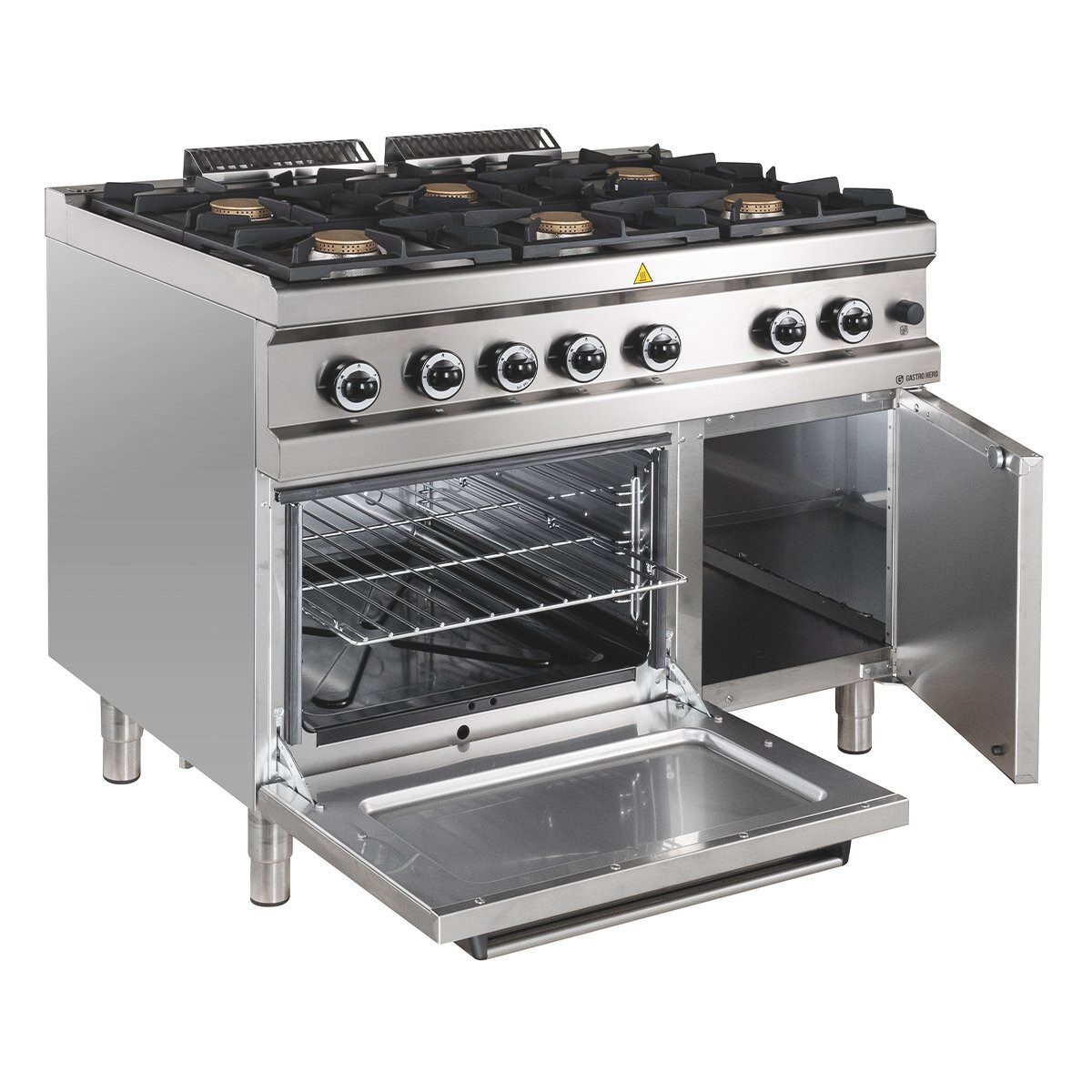 GastroHero Dönergrill Gasherd 6 Brenner mit Backofen 42 kW Edelstahl Gastro, 5300 W