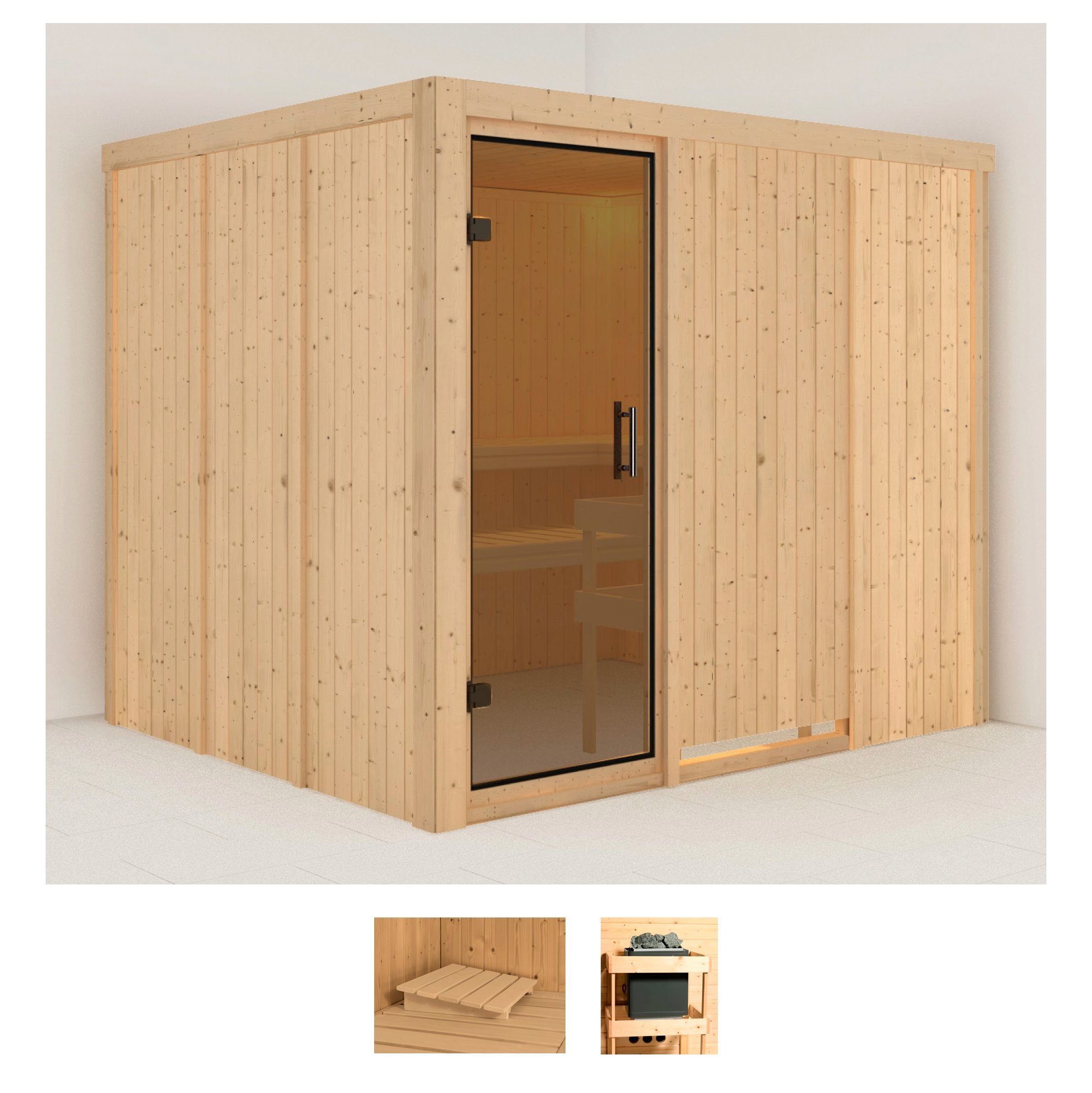 Karibu Sauna Gitte, BxTxH: 231 x 196 x 198 cm, 68 mm, (Set) ohne Ofen