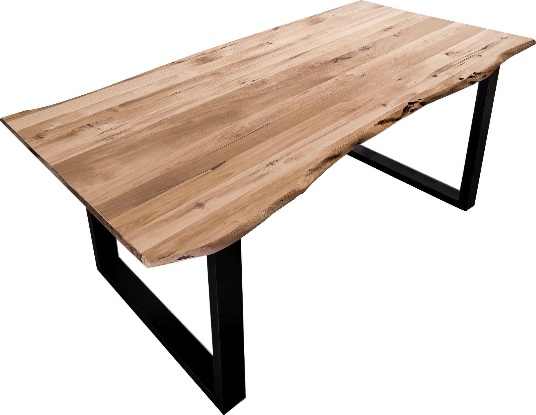 SIT Baumkantentisch Dijon aus Massivholz mit Baumkante & trendigem Kufengestell, 56 mm starke Tischplatte mit Baumkante wie gewachsen