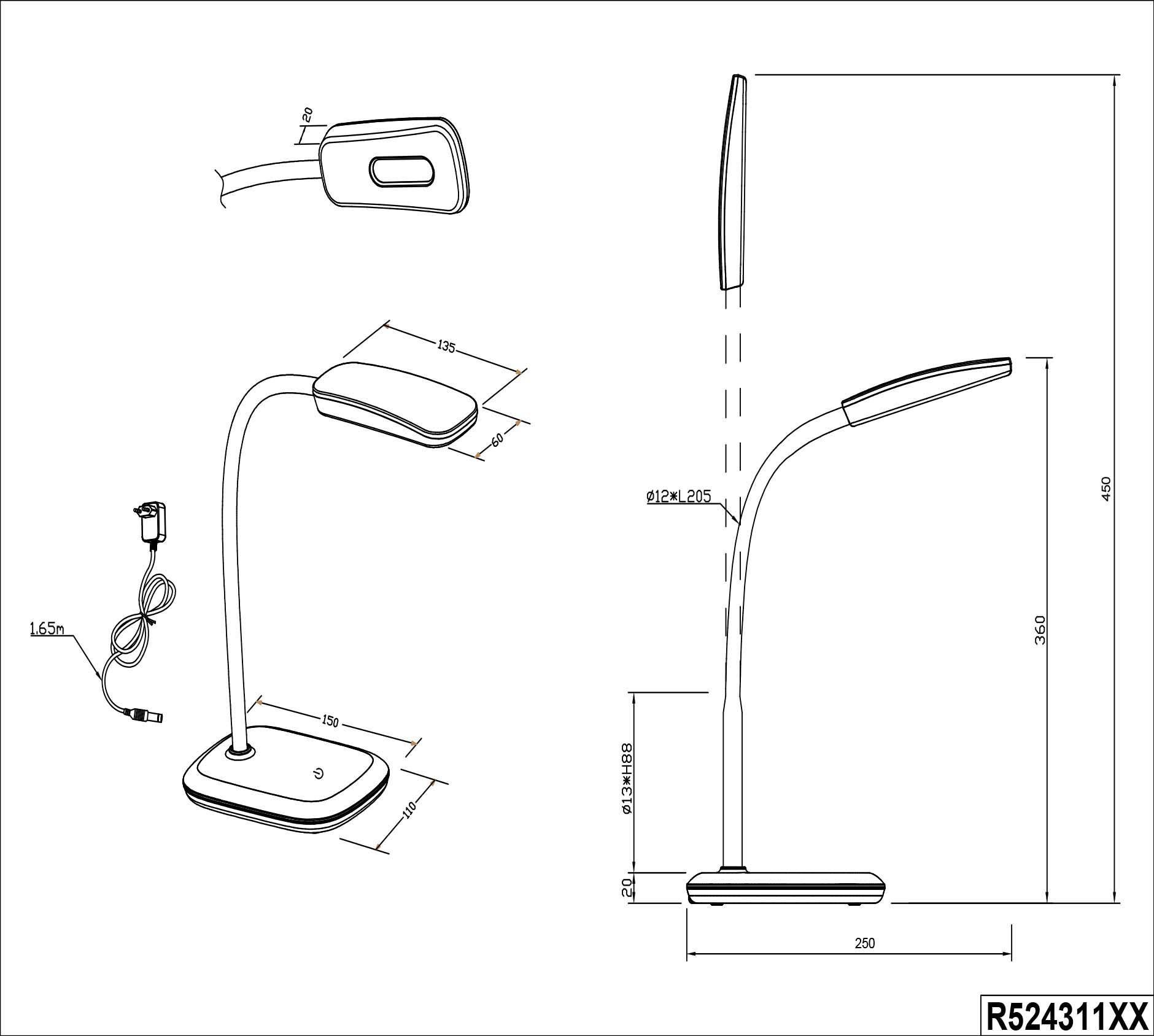 Leuchten LED warmweiß, Dimmer, Touch Schreibtischlampe, verstellbarer grün, Warmweiß, LED integriert, Tischleuchte Flexarm TRIO fest Boa,