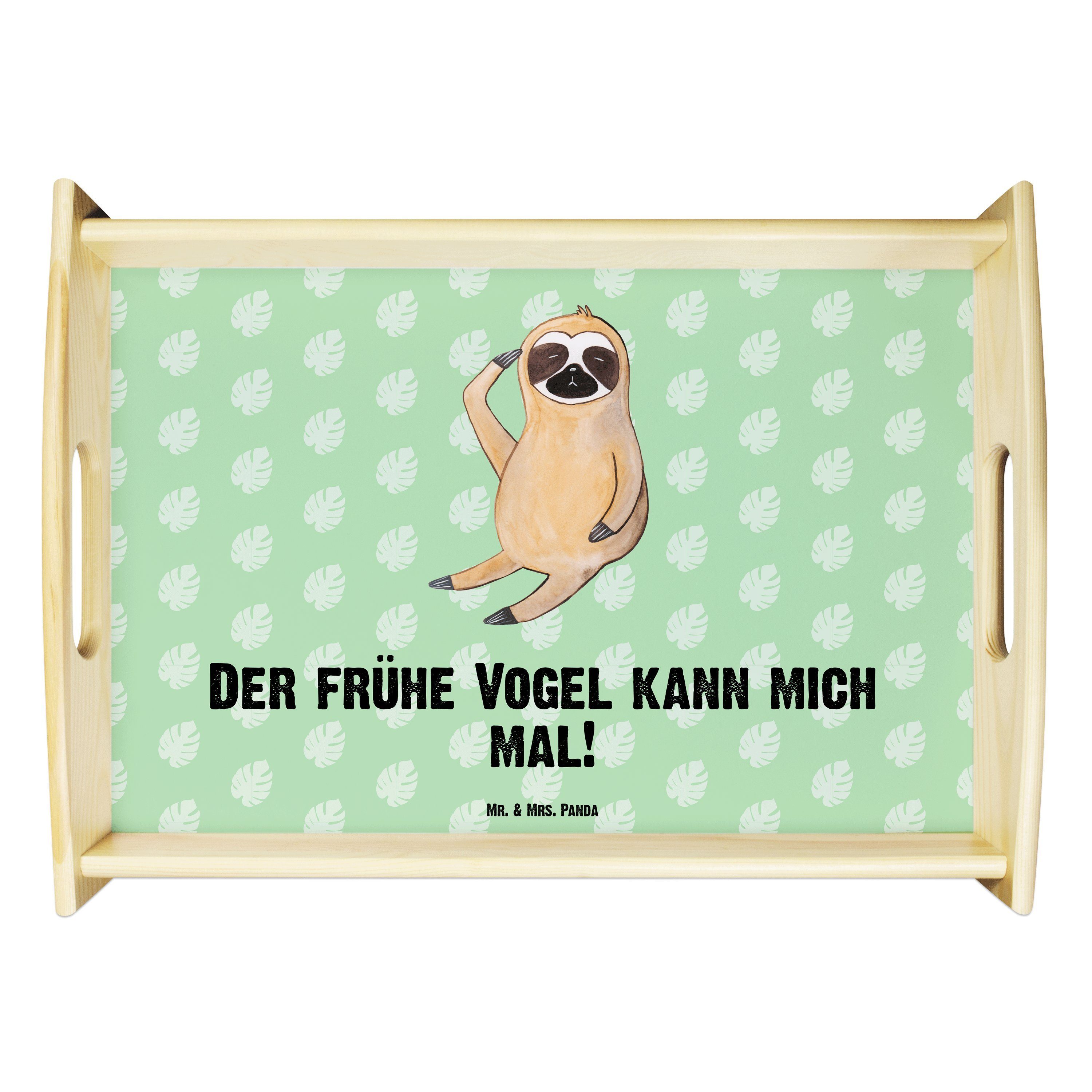 Mr. & Mrs. Panda Tablett Faultier Vogel zeigen - Tropengrün - Geschenk, Holztablett, Tablett, Echtholz lasiert, (1-tlg)