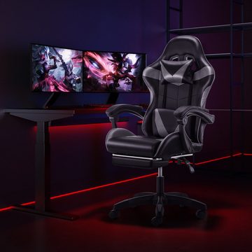 WILGOON Gaming-Stuhl Gaming Chair mit RGB-LEDs, verstellbarer Rücklehne mit Fußstütze, Bürostuhl Massage Lendenkissen, Ergonomischer Gamer Stuhl, bis 150kg