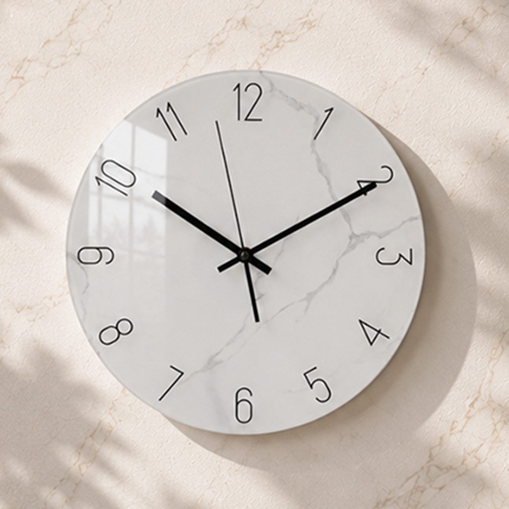 K&L Wall Art Wanduhr Steinoptik Glasuhr Analoge Wanduhr aus Glas Uhr Marmor Küchenuhr (leises Quarz Uhrwerk ohne Ticken)