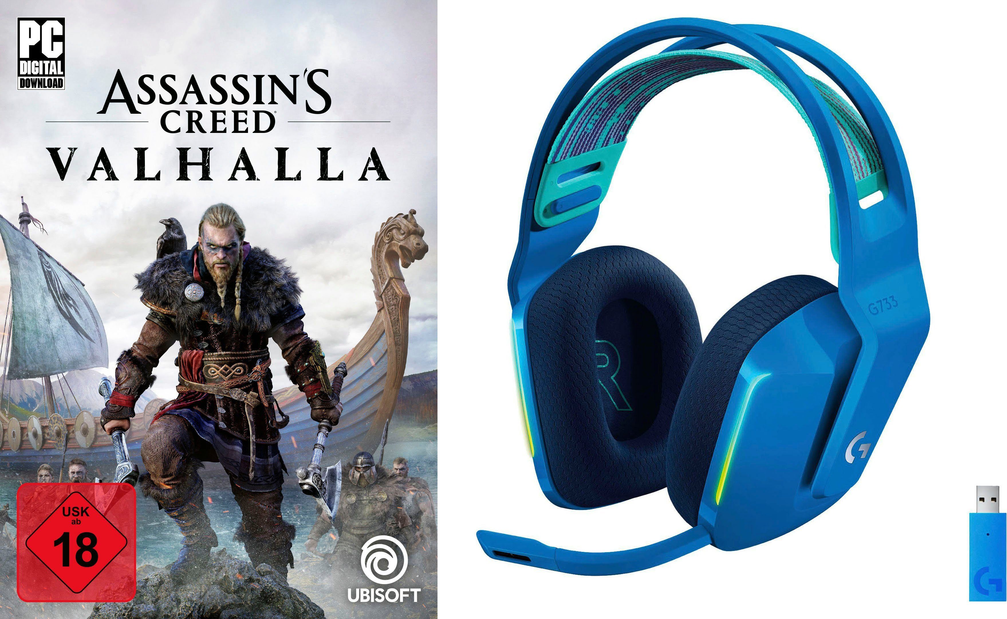 Logitech G G733 PC Creed Assassin\'s (Mikrofon + abnehmbar) Valhalla Gaming-Headset blau