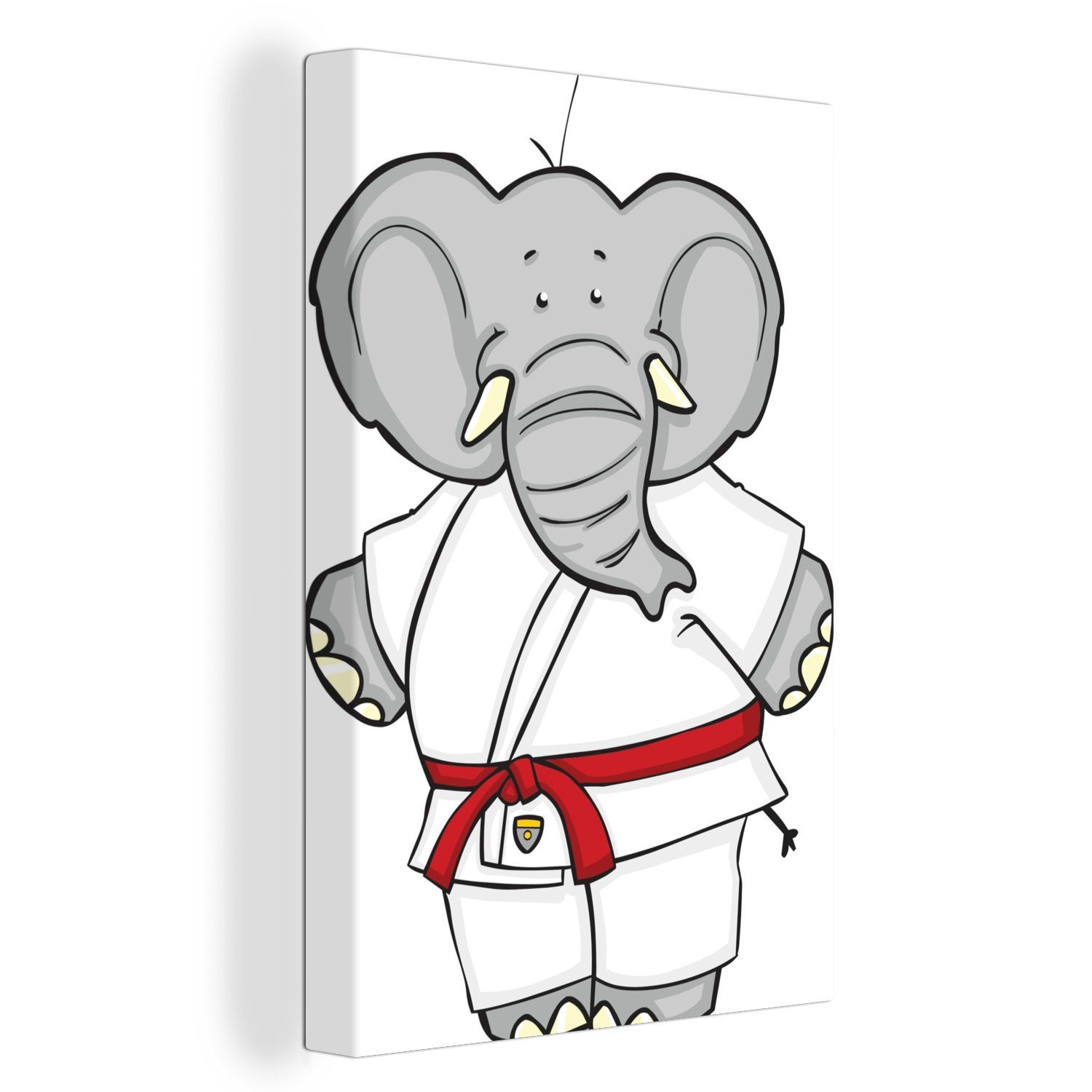 OneMillionCanvasses® Leinwandbild Eine Illustration eines Elefanten in Judokleidung, (1 St), Leinwandbild fertig bespannt inkl. Zackenaufhänger, Gemälde, 20x30 cm