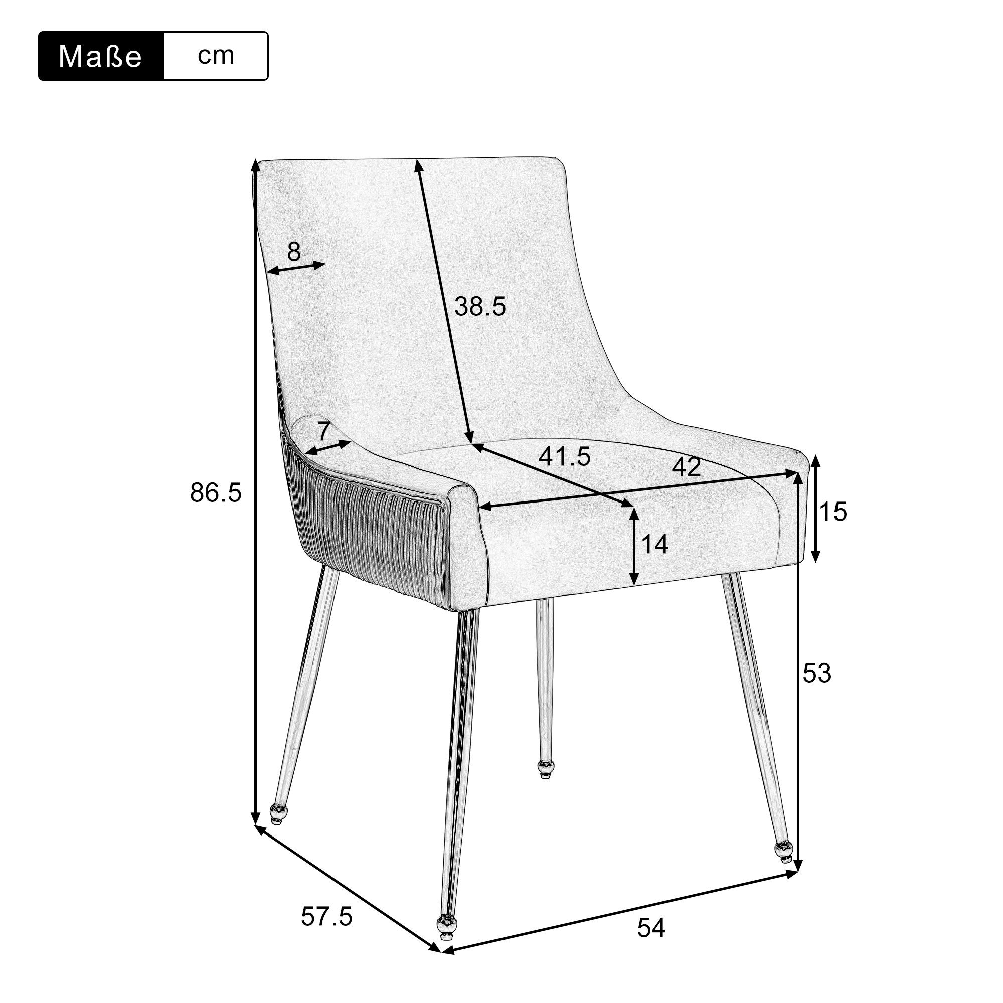 WISHDOR Esszimmerstuhl mit Rückenlehne Metallbeine Samt, St), silberfarben Polsterstühle Moderner Loungesessel | Wohnzimmerstuhl (1 Grau