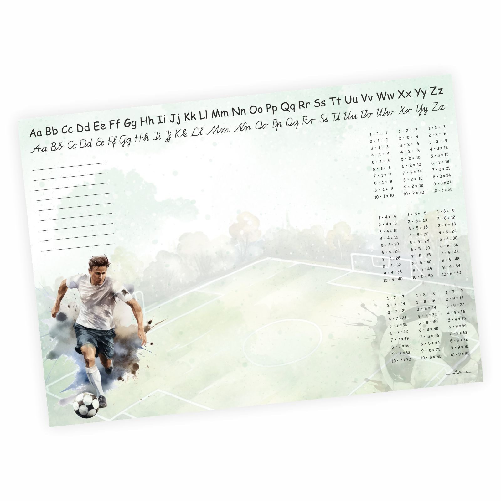 nikima Schreibtischunterlage A3 Schreibtischunterlage Papier Fußball mit kleinem 1×1, 50 Blatt