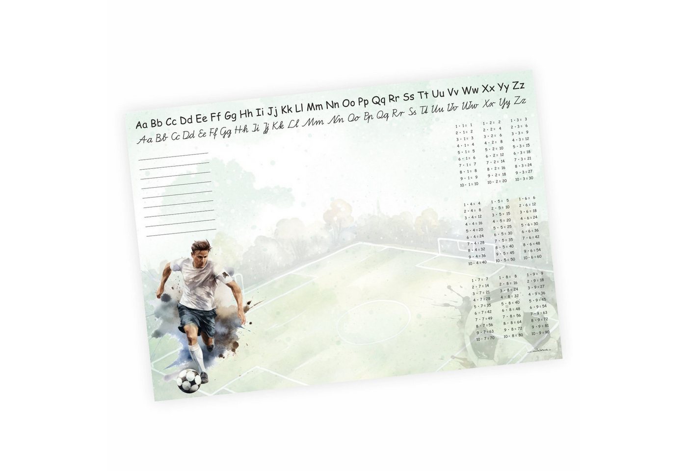 nikima Schreibtischunterlage A3 Schreibtischunterlage Papier Fußball mit kleinem 1×1, 50 Blatt
