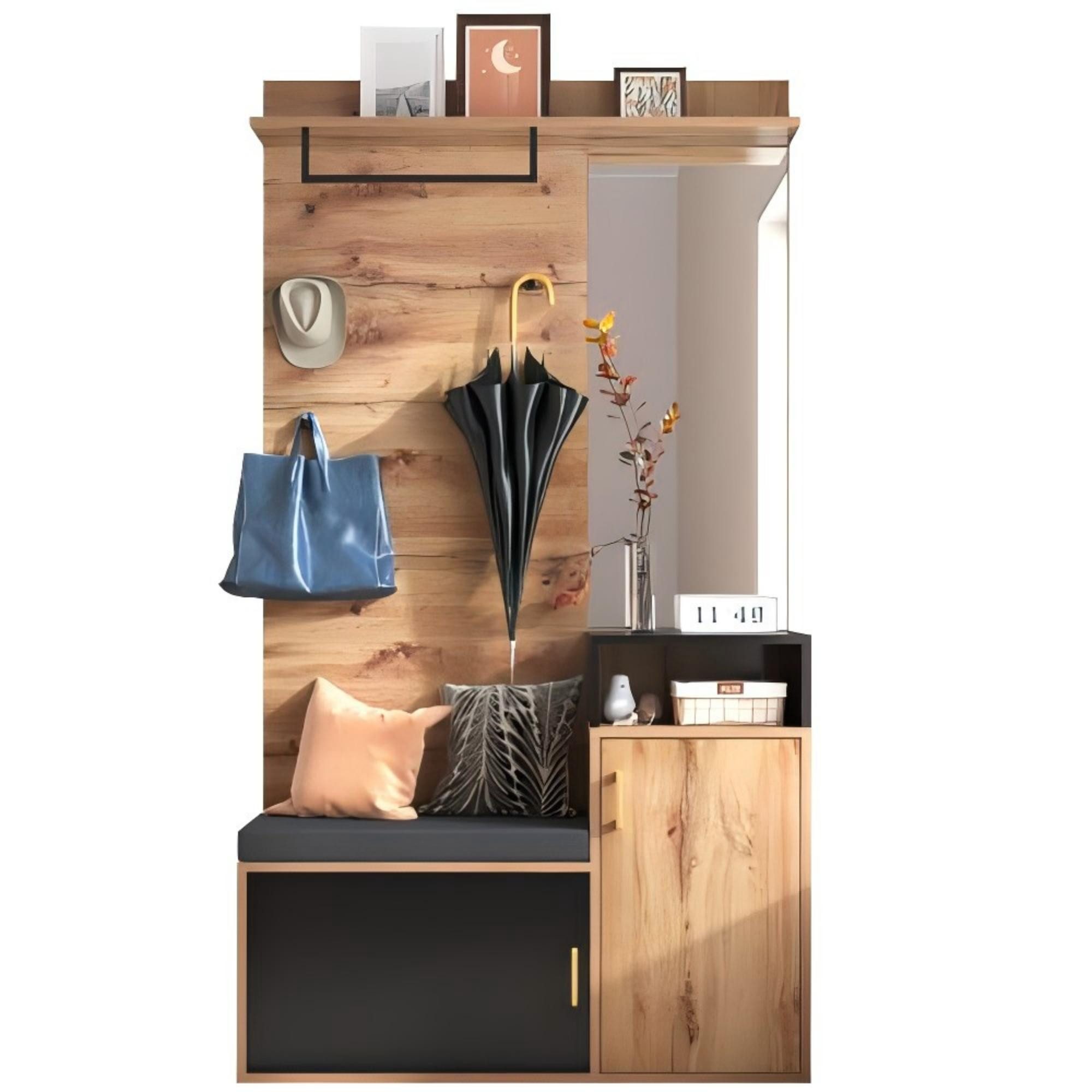 Odikalo Garderoben-Set 4 Kleiderhaken Spiegel Schuhschrank günstig online kaufen