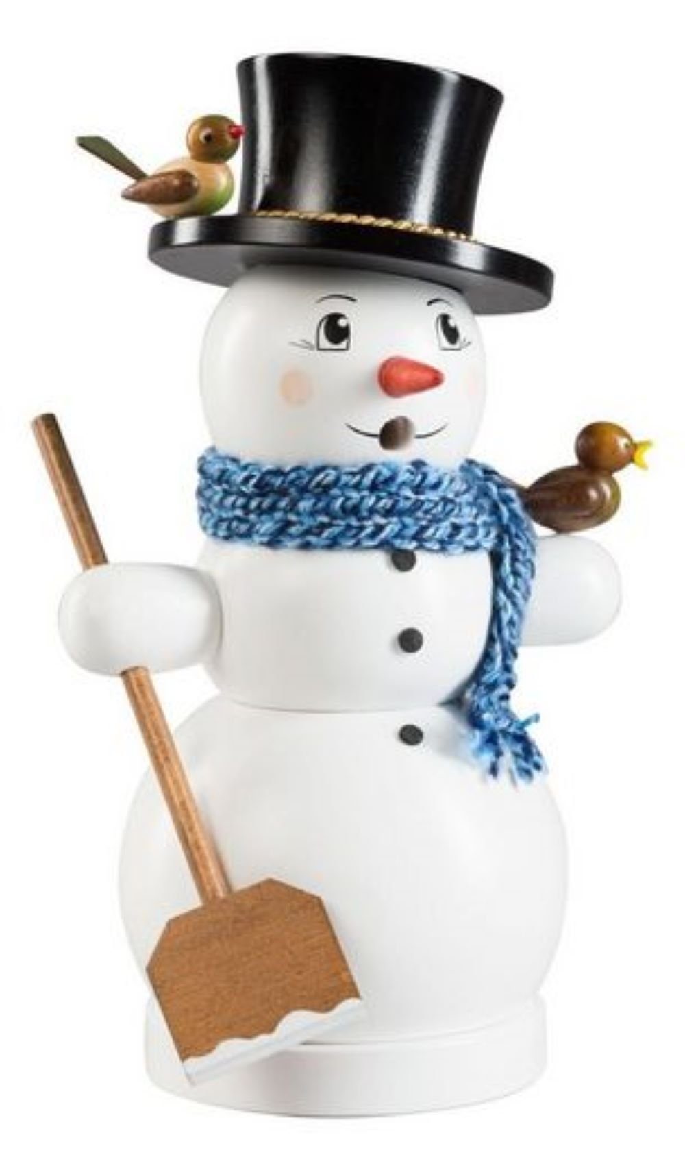 Richard Glaesser Räuchermännchen Schneemann, Höhe cm 26 cm mit handgestricktem Schal, Handwerkskunst original Erzgebirge