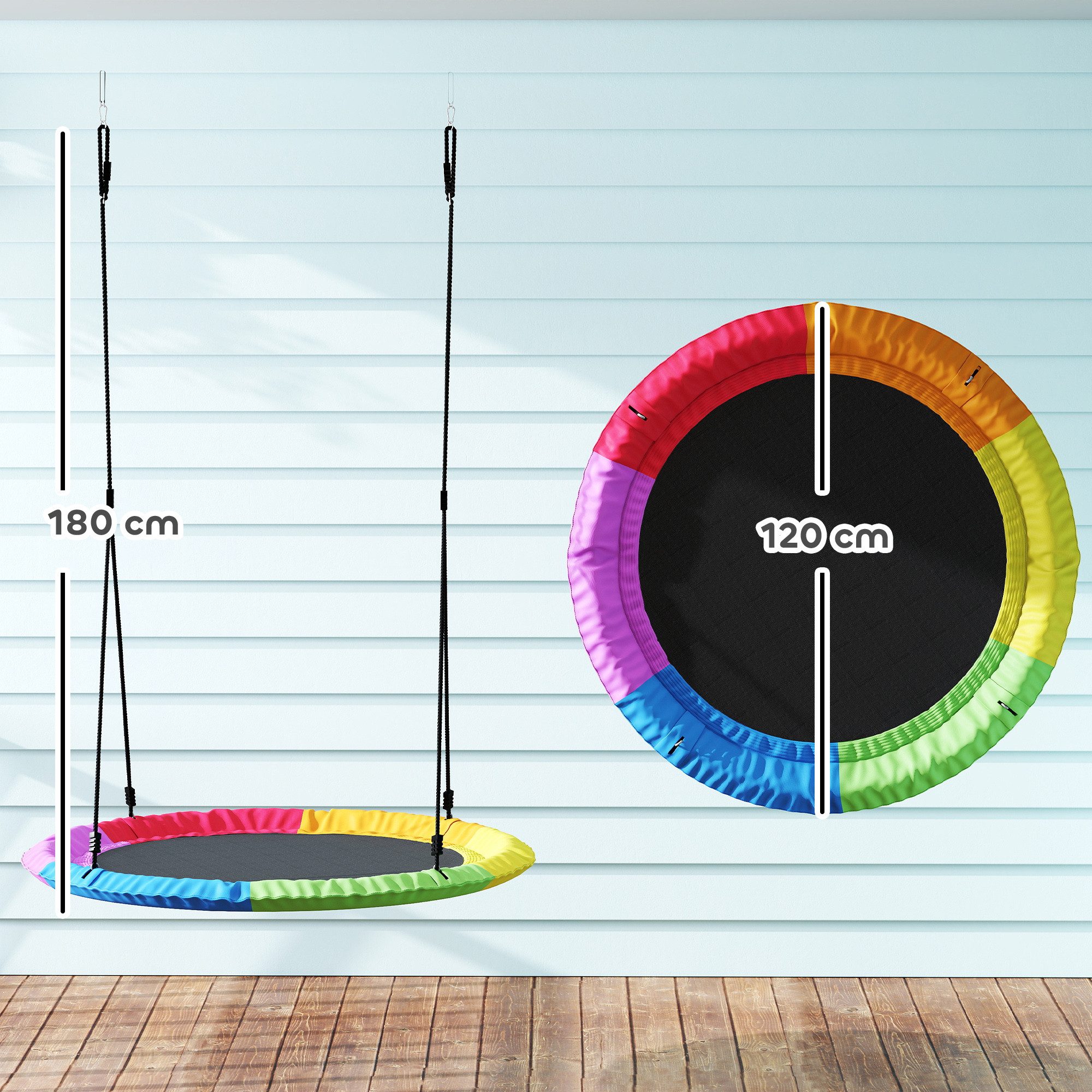 AIYAPLAY Nestschaukel mit verstellbaren Seilen Baumgurten, (Tellerschaukel, 1-tlg., Höhenverstellbar Hängeschaukel), für 3-8 Jahre Kinder, für Outdoor & Indoor, Mehrfarbig