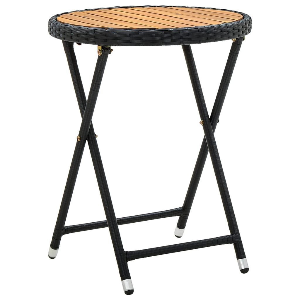 Gartentisch Beistelltisch Schwarz 60 cm Polyrattan und Massivholz Akazie Holz