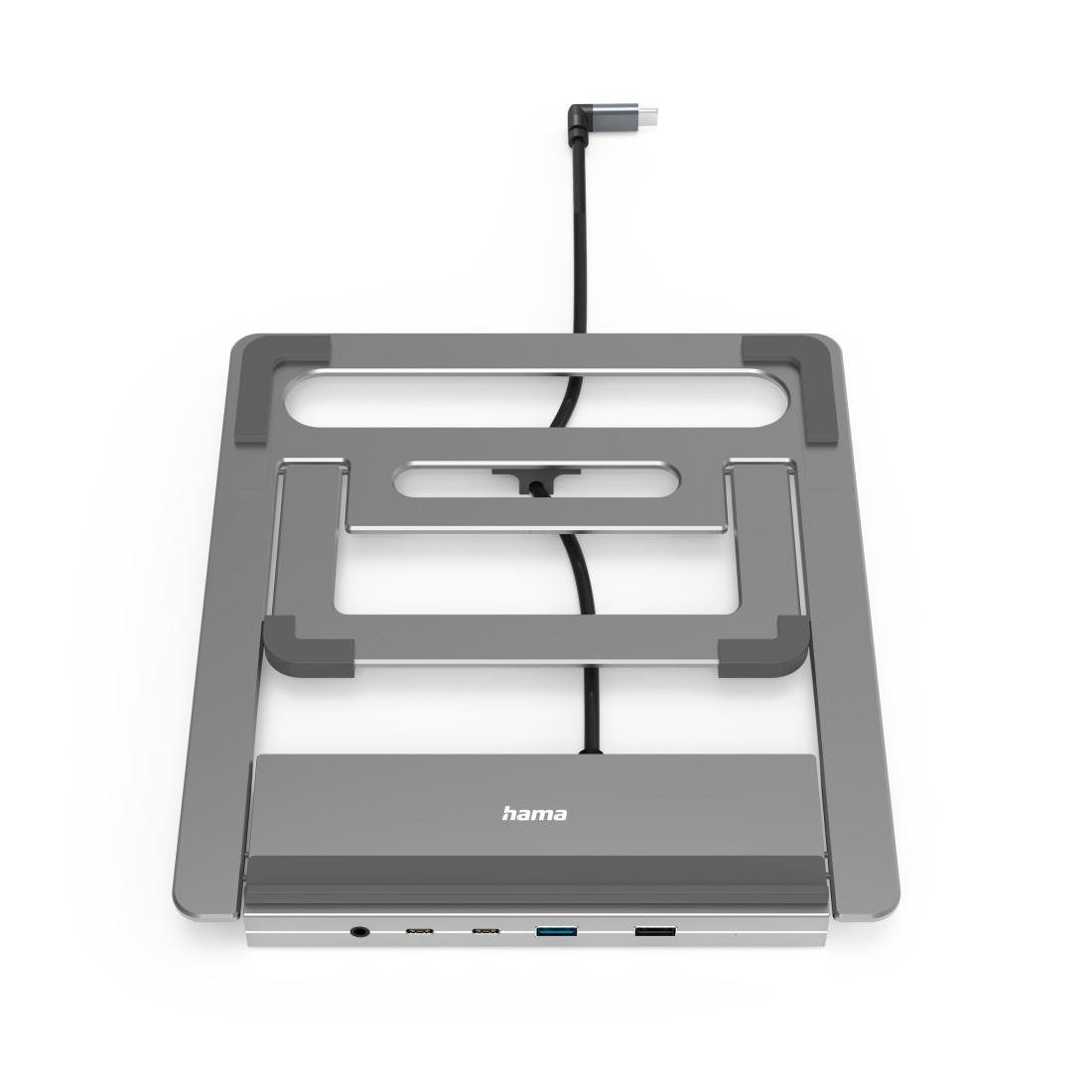 Hama Laptop-Dockingstation USB-C Docking Station, Stand Notebook Halterung 12Ports für Laptop, 4x USB-A, 3x USB-C,2x HDMI, 1x DisplayPort, 1x LAN, 1x 3,5mm Audio Aux