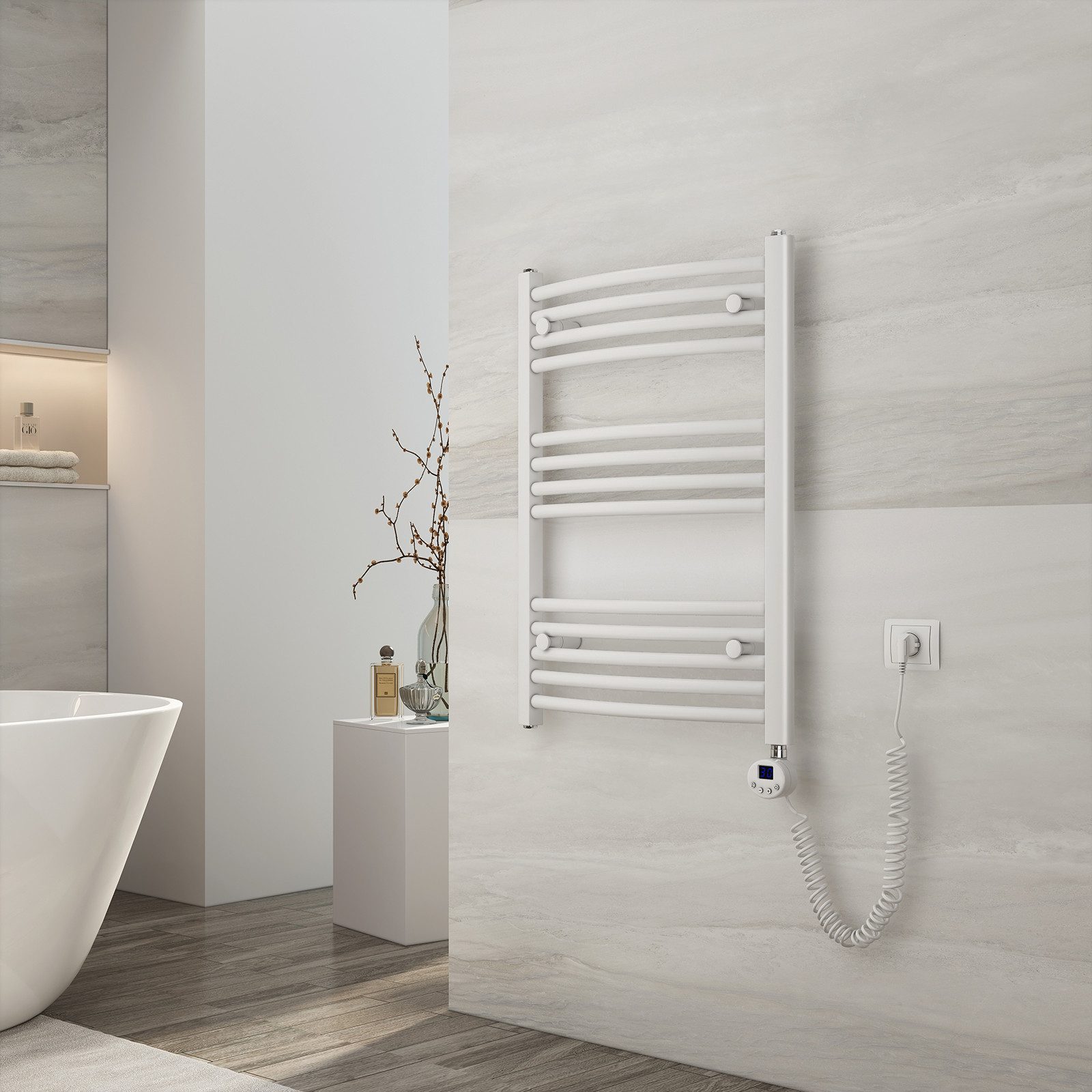 EMKE Elektrischer Badheizkörper Handtuchwärmer mit Thermostat, Gebogen Weiß günstig online kaufen