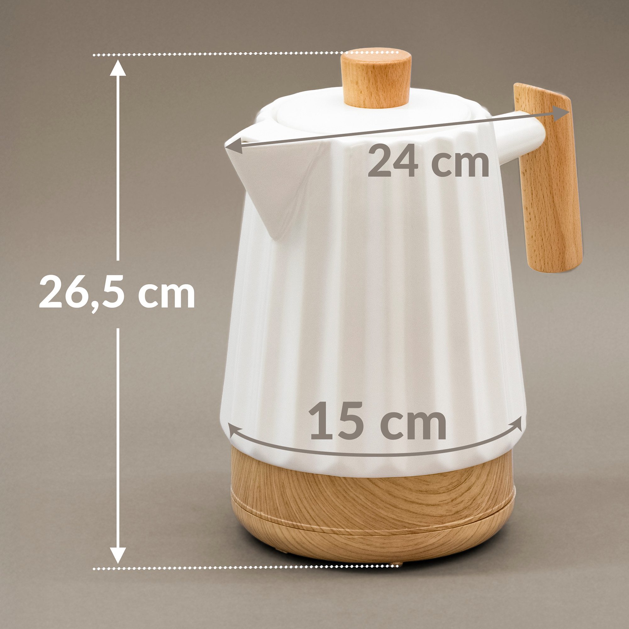 KVOTA Wasserkocher Keramik-Wasserkocher 1,7 l weiß mit Holzgriff, LED & 360°-Sockel, 1.7 l, 1500 W, Leise im Betrieb, Längere Warmhaltezeit – Bild 4 von 5