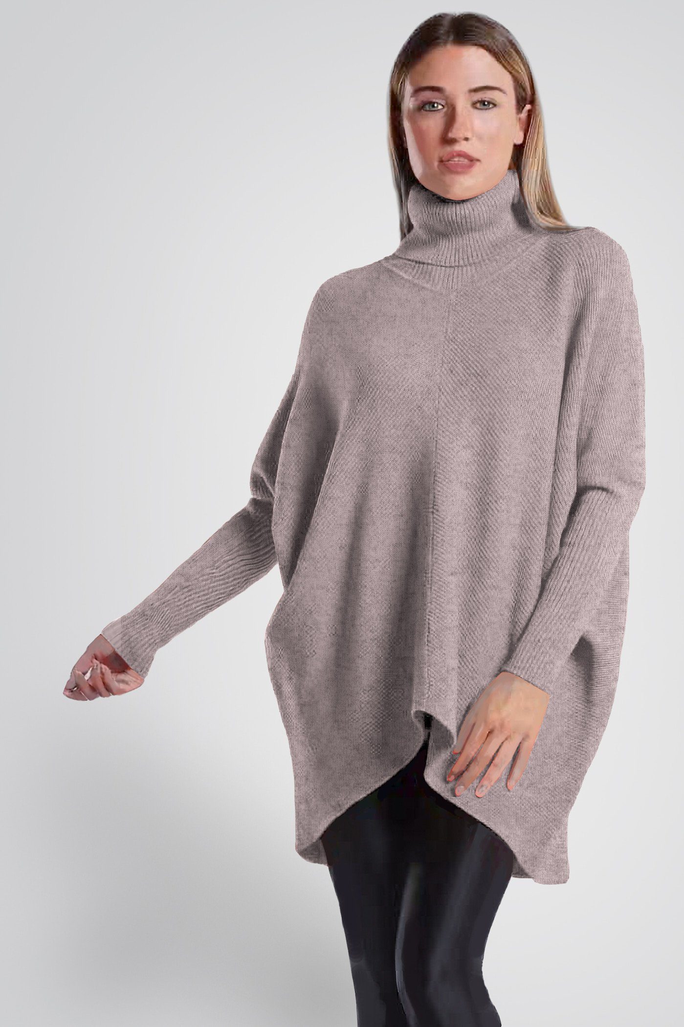 PEKIVESSA Longpullover Oversized Damen (1-tlg) schlamm Rollkragenpullover langer hinten länger Fledermausärmel