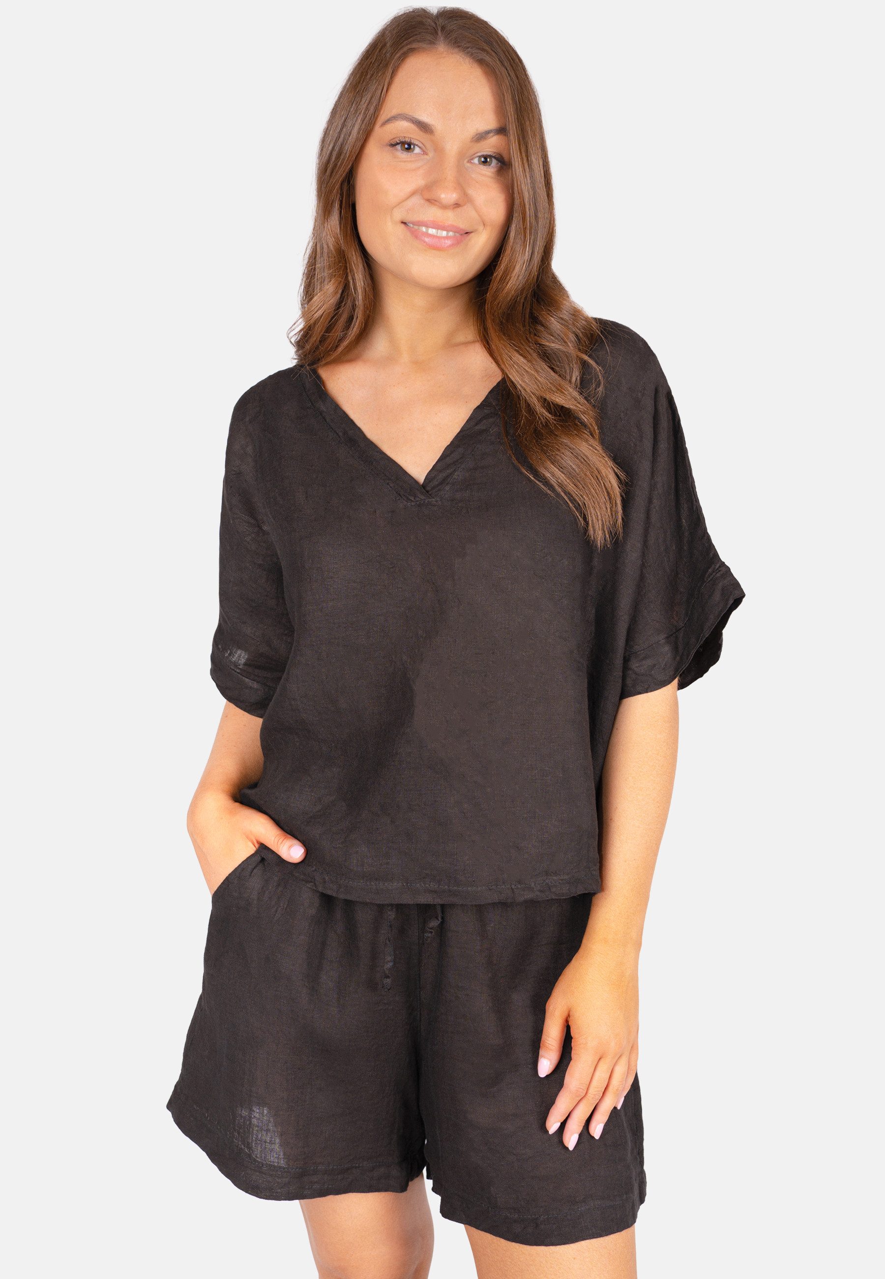 Seasons of April Oversize-Shirt TAMARA LINO (1-tlg) Leinen Shirt Damen Oversized Kurzarm V-Ausschnitt Leinen Bluse Tamara